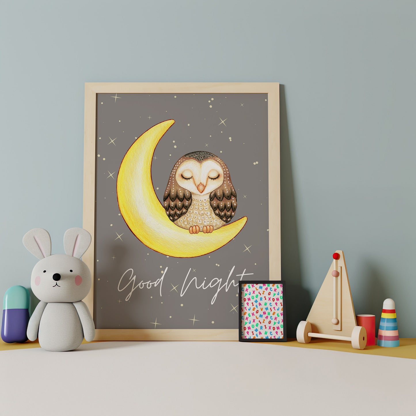 Good Night Owl Nursery Art, Moon and Stars Kids Room Decor, Sleepy Owl Wall Art, Nursery Poster, Owl Print, Moon and Stars Art