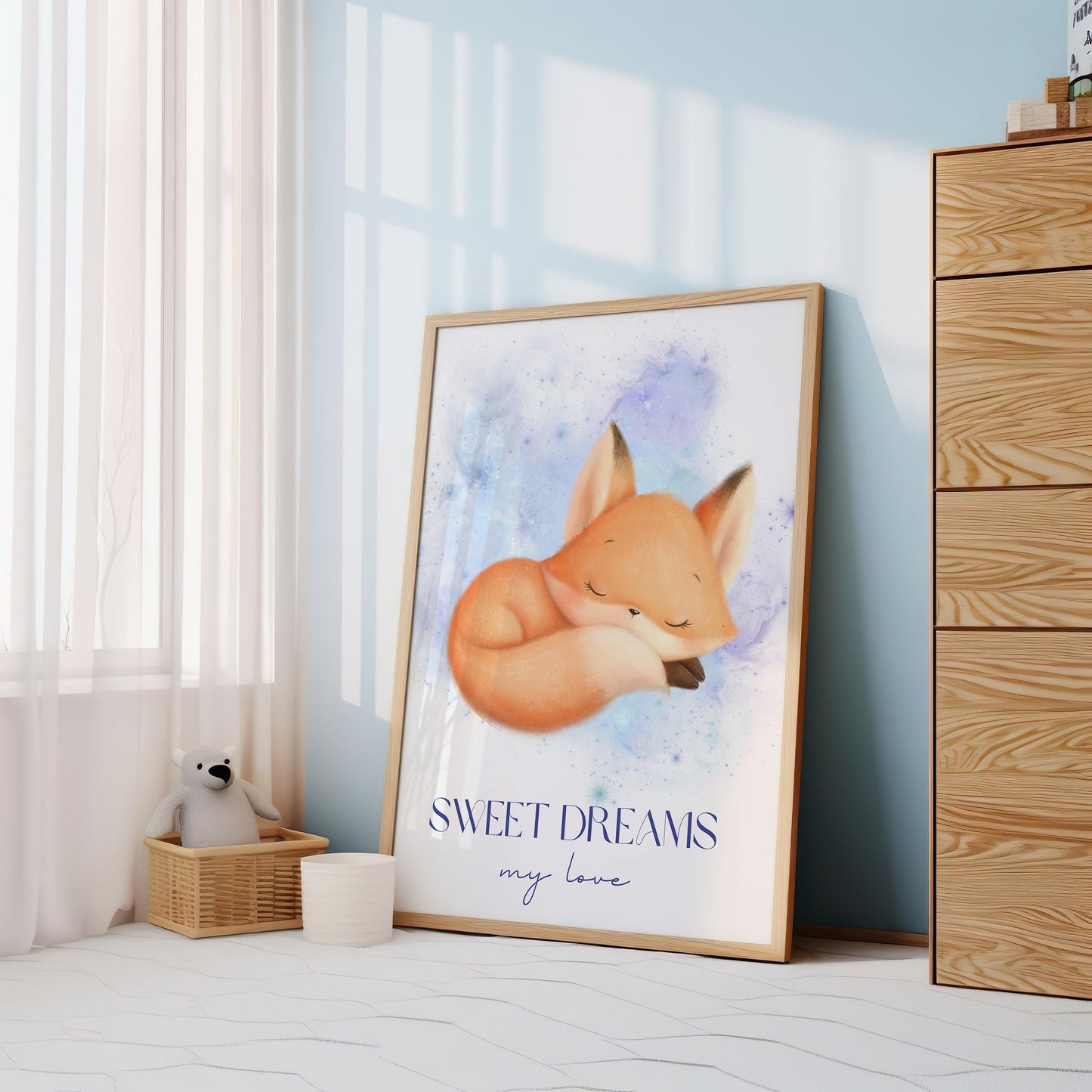 Fox Nursery Art, Sweet Dream My Love, Kids Room Decor, Sleeping Fox Wall Art, Cute Fox Art, Fox Wall Art, Woodland Nursery, Sweet Dreams Art