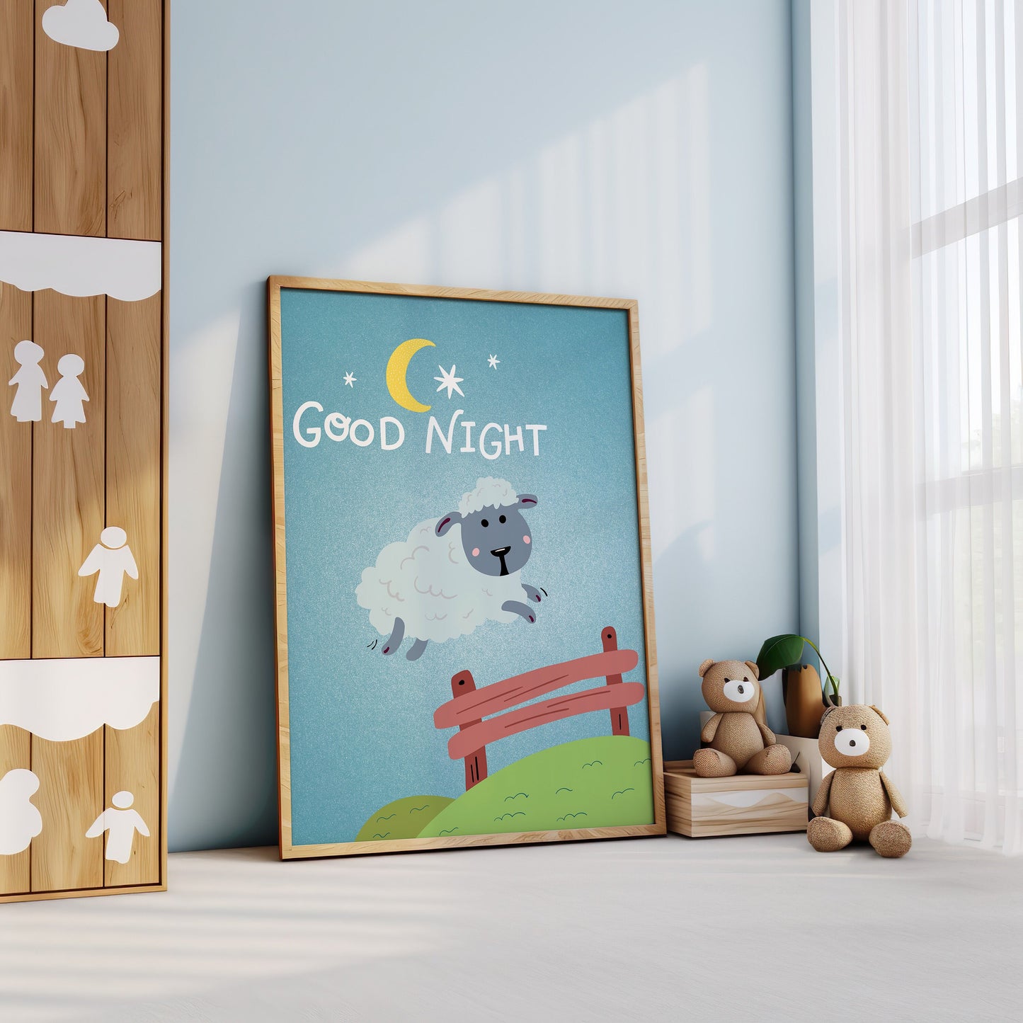 Good Night Print, Animal Sheep Print, Nursery Art, Kids Room Decor, Sheep Wall Art, Bedtime Quote Print, Poster, Digital Poster