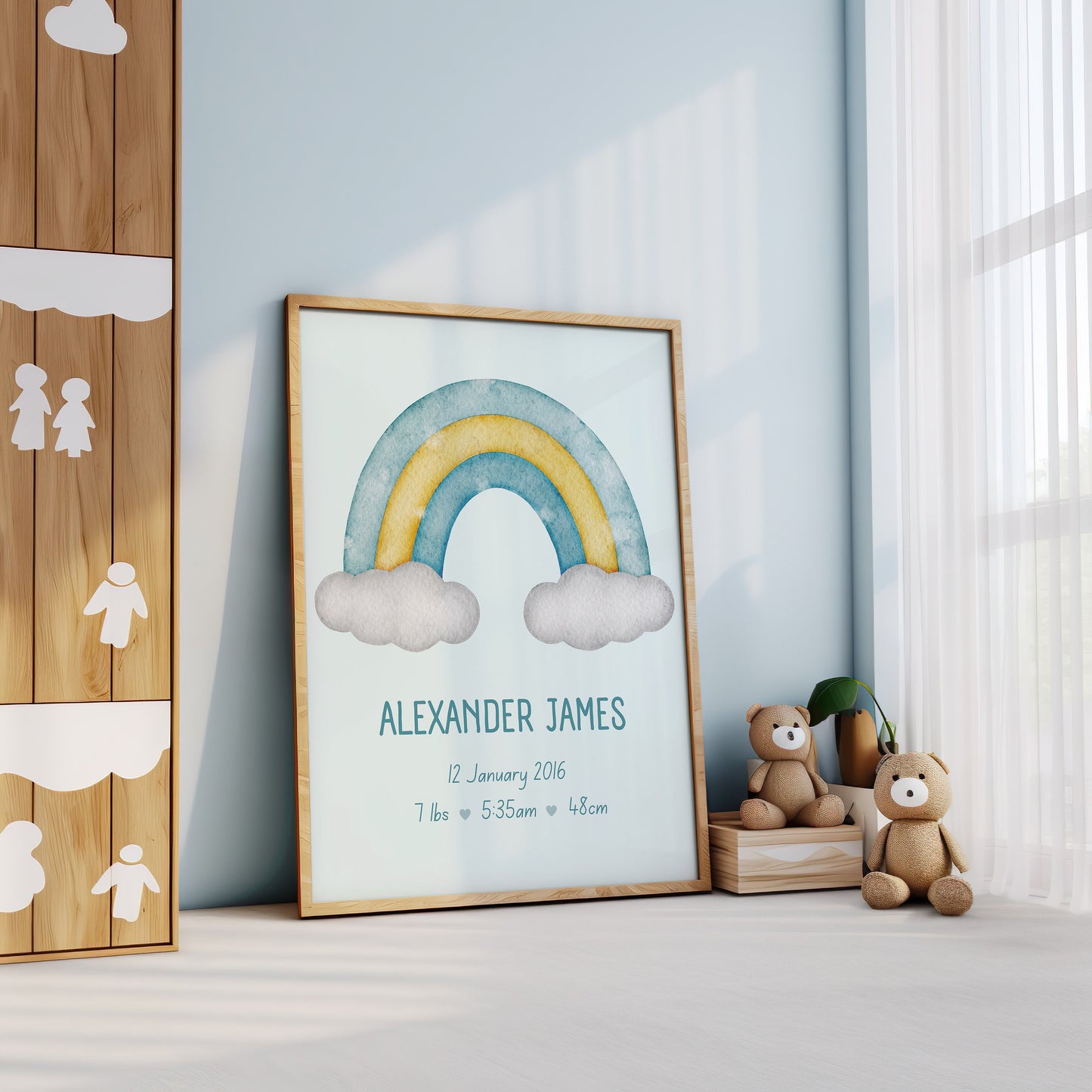 Personalized Rainbow Baby Birth Print, Custom Baby Name Art, Nursery Decor, Digital Download, Baby Birth Stats Print, Baby Room Decor