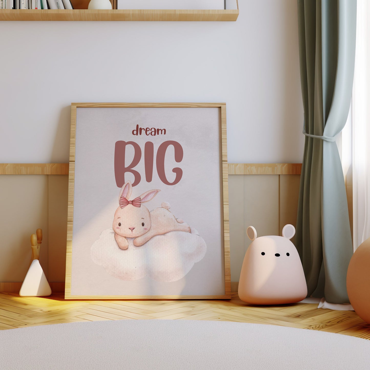 Dream Big Nursery Art, Nursery Decor, Kids Room Art, Kids Room Decor, Bunny Wall Art, Inspirational Quote Print, Nursery Poster