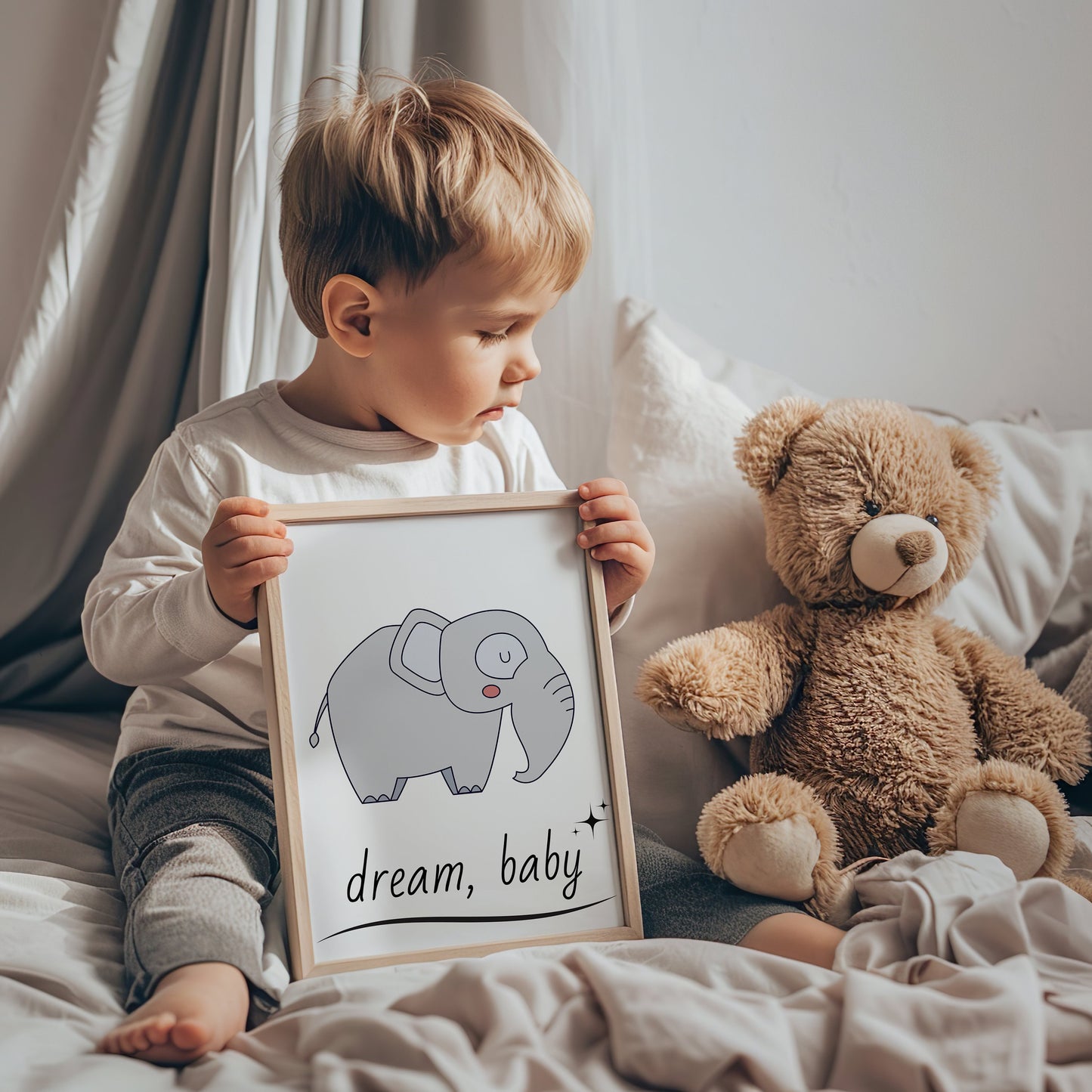 Dream Baby Nursery Art, Kids Room Decor, Elephant Wall Art, Elephant Art, Wall Art, Poster For Kids, Kids Decor, Motivational Print