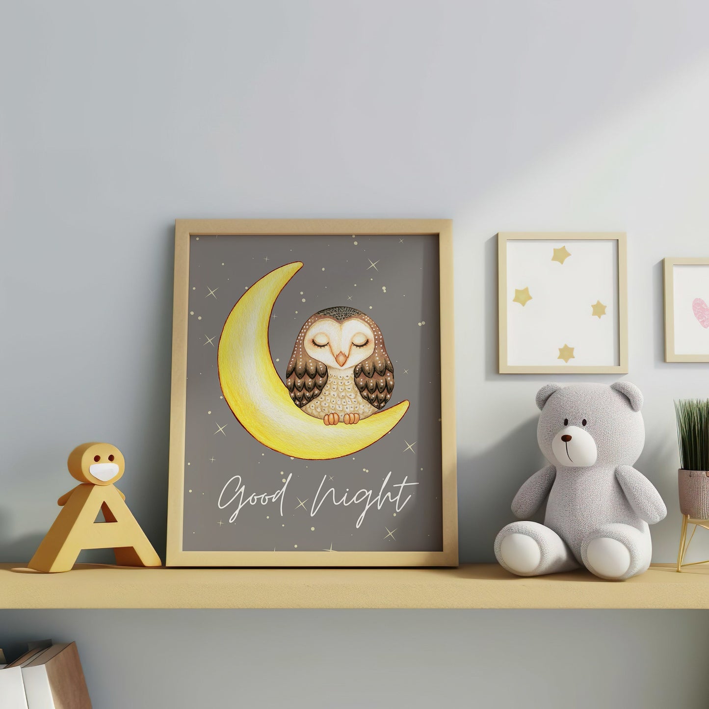 Good Night Owl Nursery Art, Moon and Stars Kids Room Decor, Sleepy Owl Wall Art, Nursery Poster, Owl Print, Moon and Stars Art