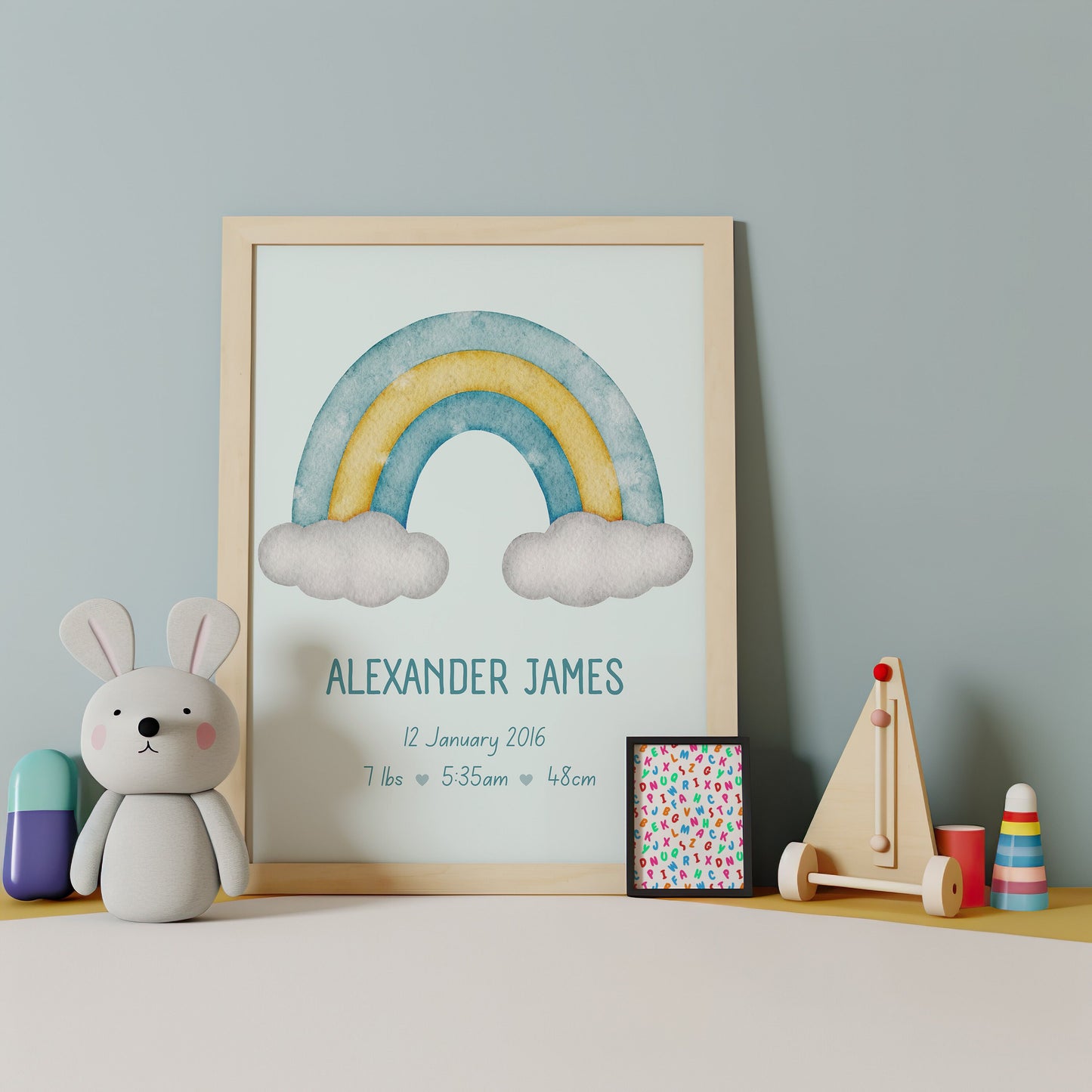 Personalized Rainbow Baby Birth Print, Custom Baby Name Art, Nursery Decor, Digital Download, Baby Birth Stats Print, Baby Room Decor