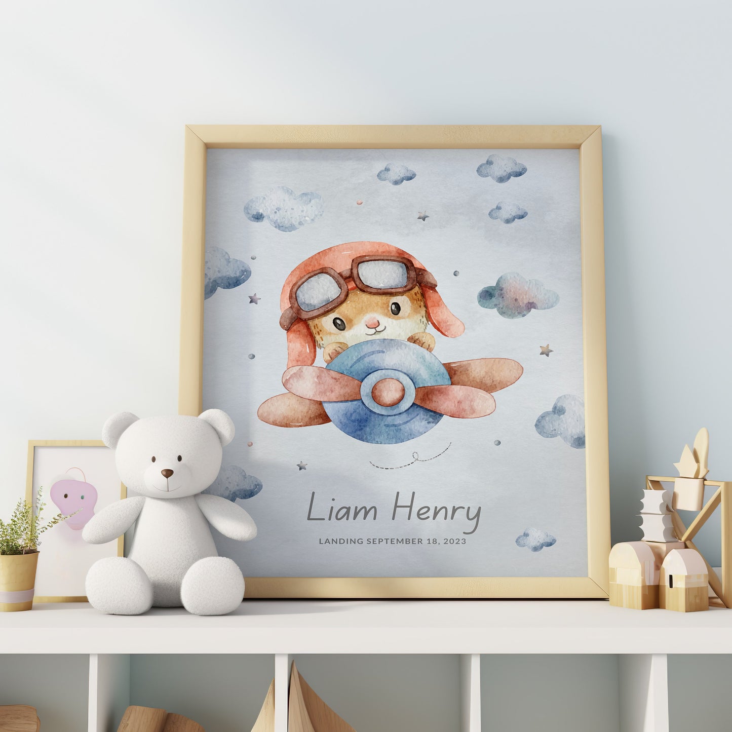 Custom Baby Boy Nursery Print, Custom Baby Animal Art, Birth Announcement, Personalized Nursery Art, Baby Birth Stats Print, Digital Art