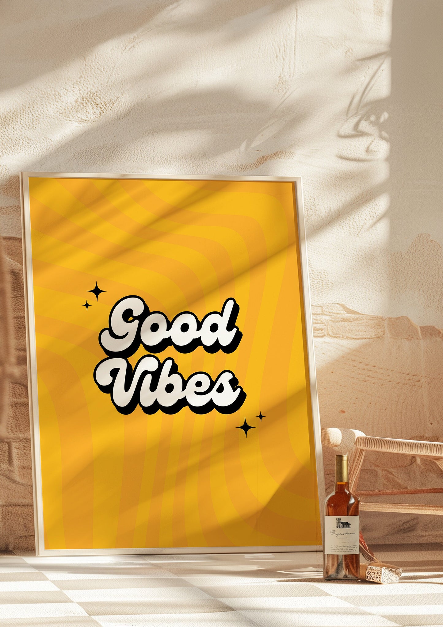 Good Vibes Retro Poster, Positive Quote Wall Art, Inspirational Typography Print, Yellow Motivational Decor, Uplift Art for Home or Office