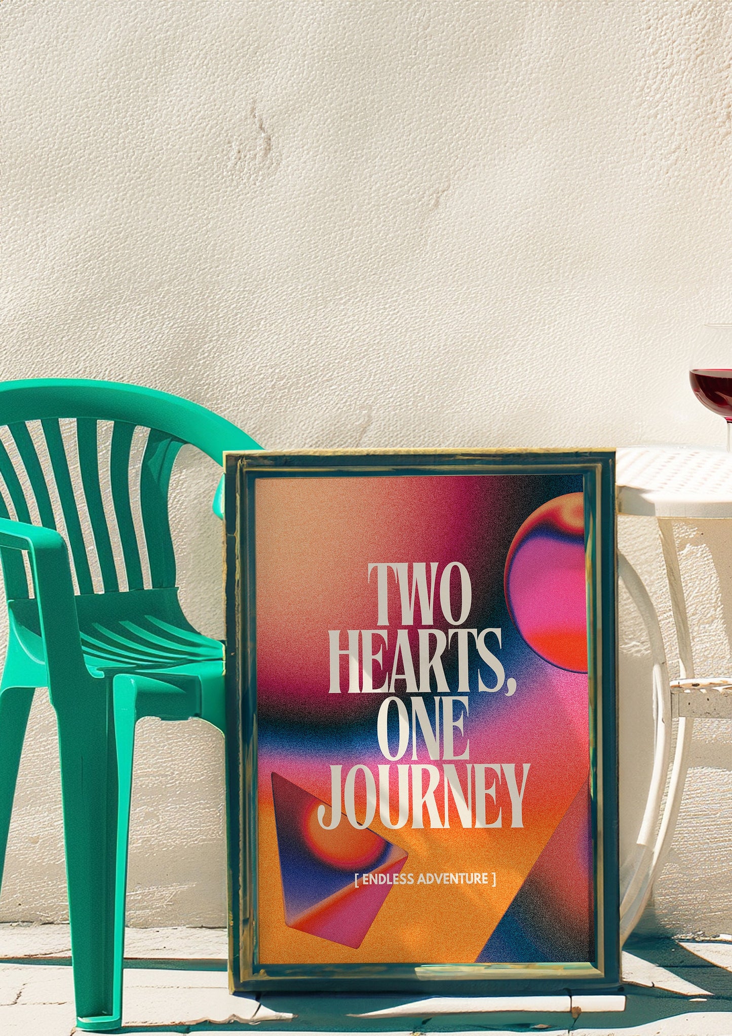 Romantic Poster, "Two Hearts, One Journey", Couples Wall Art, Vibrant Gradient Design, Anniversary Gift, Love Quote