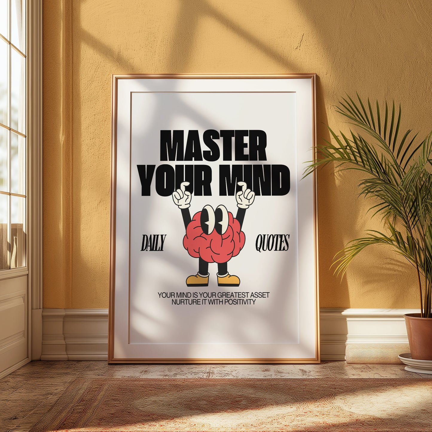 Master Your Mind Retro Motivational Poster, Inspirational Wall Art, Positive Thinking Print, Mental Strength Decor, Cartoon Brain Art