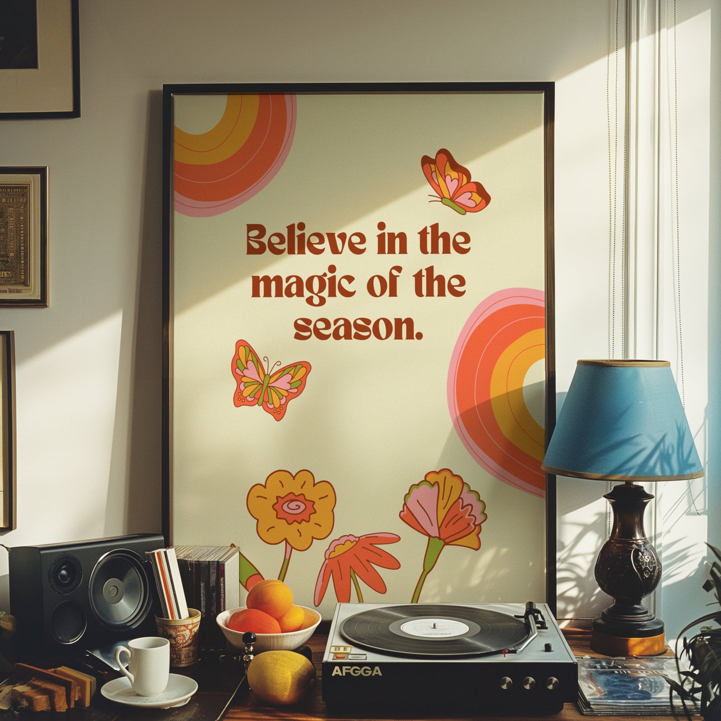 Magic of the Season Poster, Inspirational Wall Art, Believe in the Magic Print, Seasonal Decor, Motivational Art, Orange Retro Poster