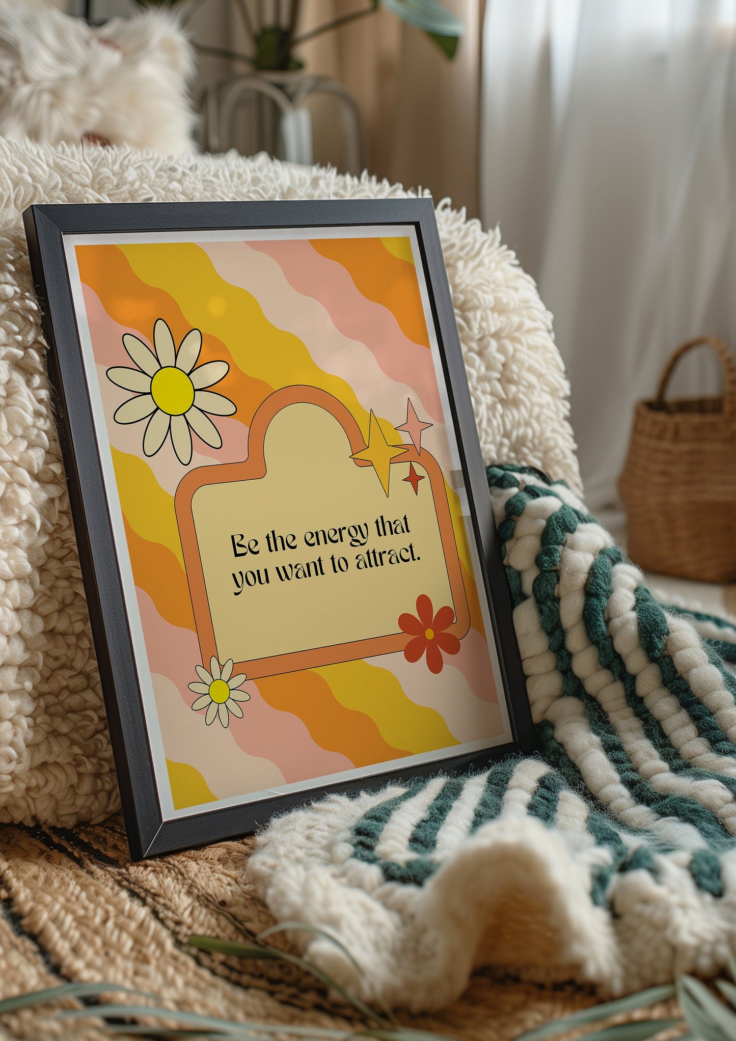 Be the Energy You Want to Attract Poster, Motivational Wall Art, Inspirational Quote Print, Retro Decor, Positive Energy Art, Orange Poster