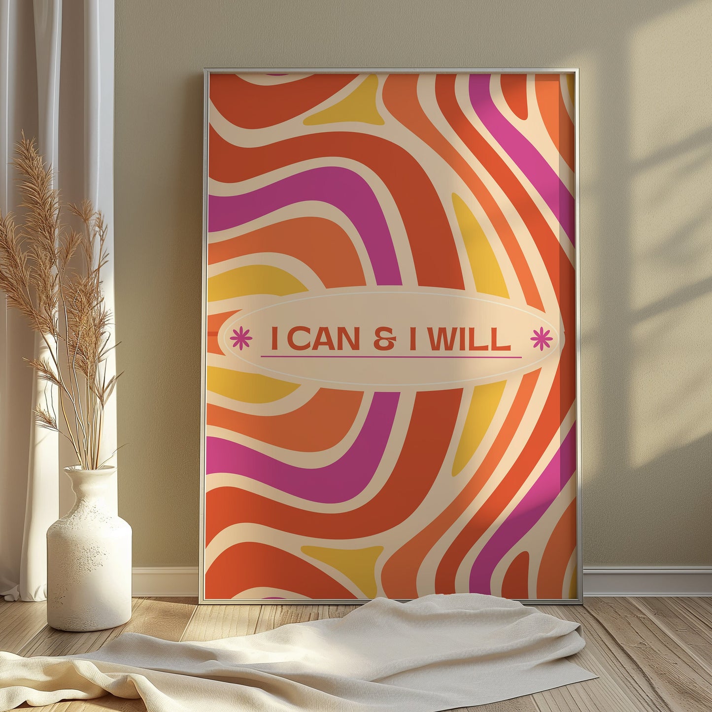 I Can and I Will Poster, Motivational Wall Art, Inspirational Quote Print, Retro Decor, Positive Affirmation Art, Orange Positive Poster