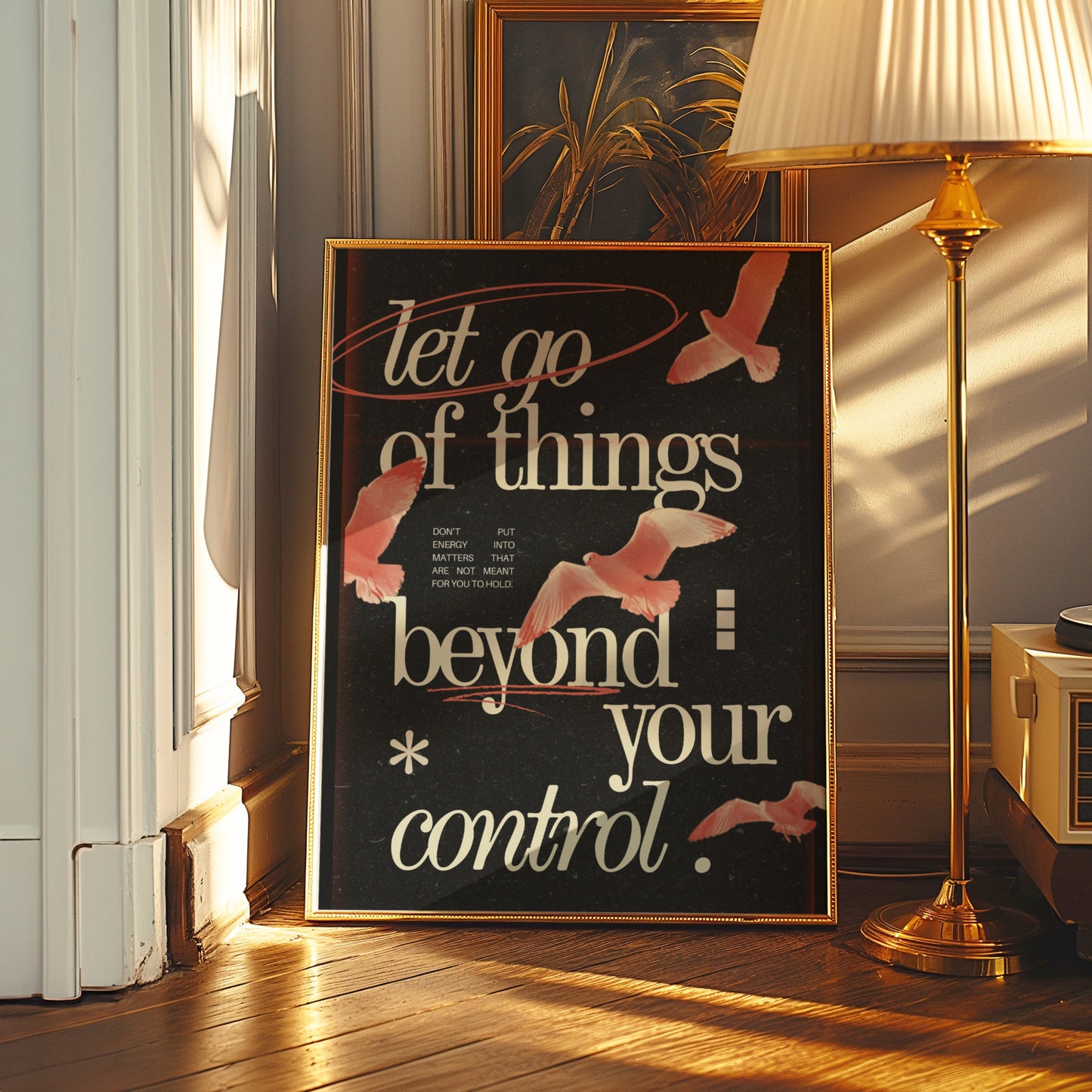 Let Go of Things Beyond Your Control Poster, Inspirational Wall Art, Motivational Quote Print, Black and Pink Decor, Uplifting Room Decor