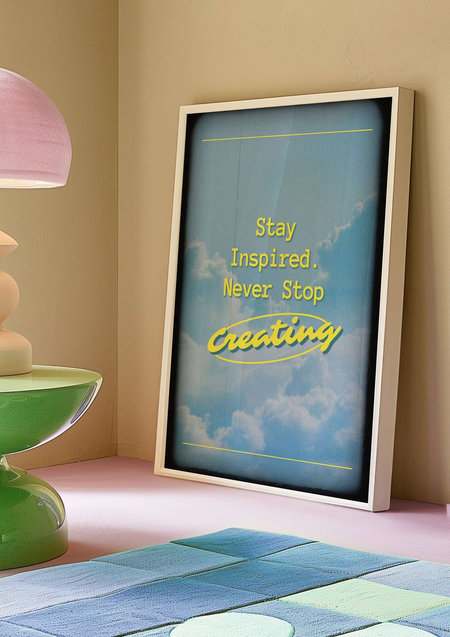 Stay Inspired Poster, Creative Motivation Wall Art, Sky and Clouds Decor, Never Stop Creating Print, Inspirational Art for Creatives