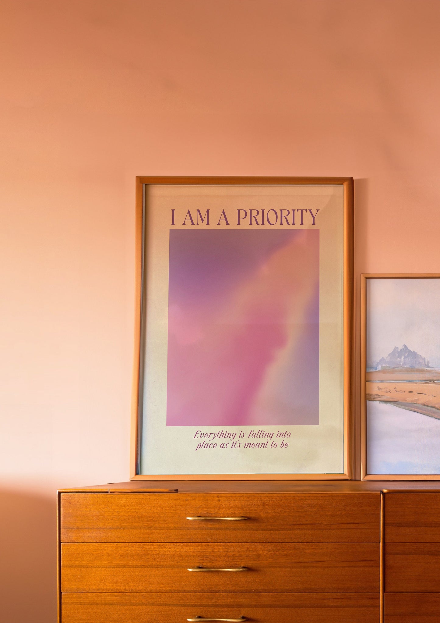 I Am a Priority Poster, Self-Love Motivational Art, Gradient Pastel Wall Decor, Everything Falls Into Place Print, Inspirational Quote