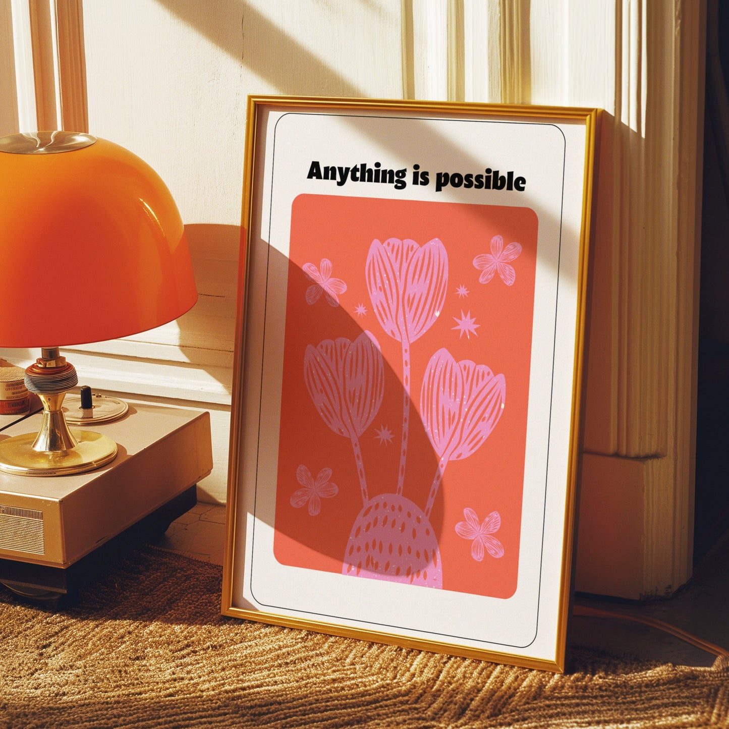 Anything is Possible Poster, Motivational Floral Art, Red and Pink Flower Print, Inspirational Quote Wall Decor, Positive Affirmation Art