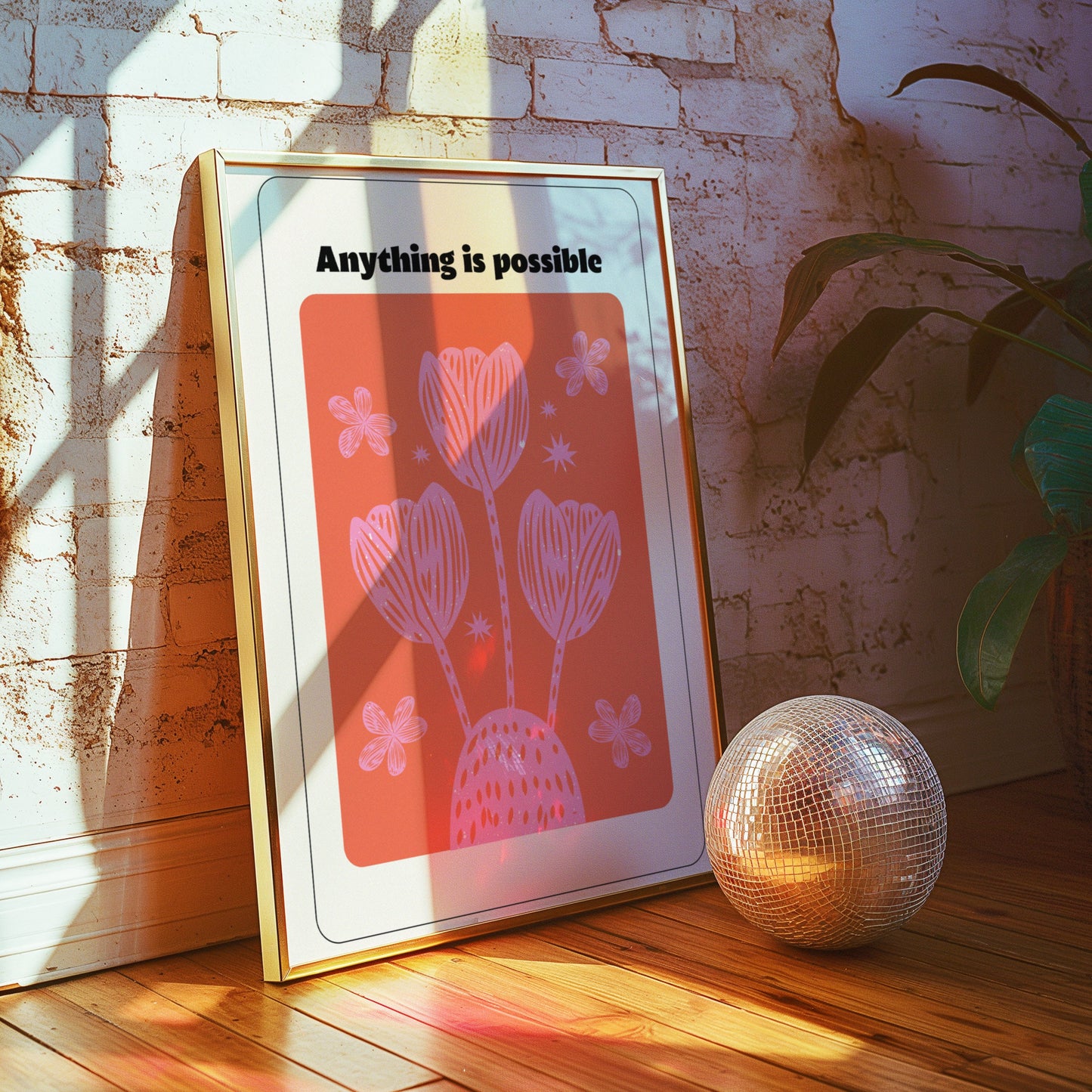 Anything is Possible Poster, Motivational Floral Art, Red and Pink Flower Print, Inspirational Quote Wall Decor, Positive Affirmation Art