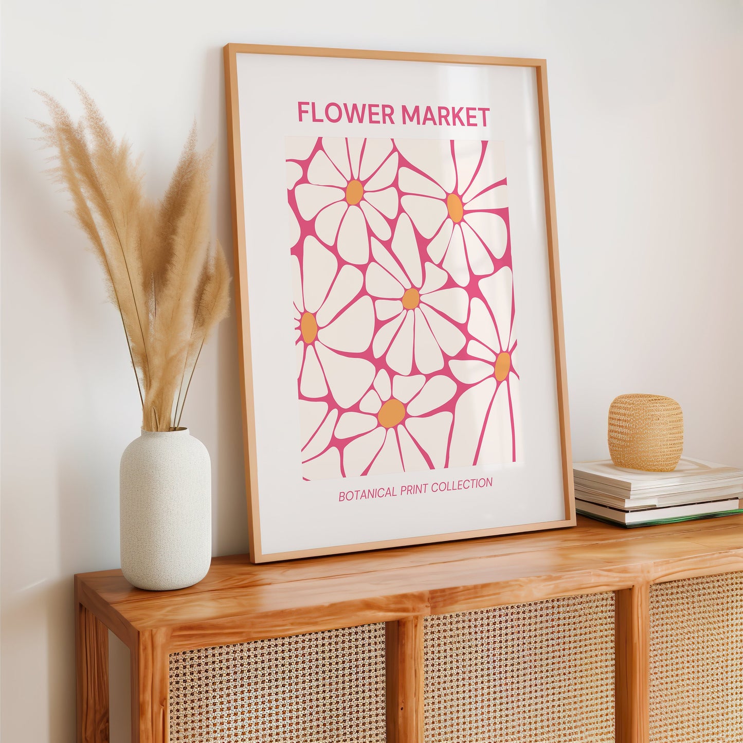 Flower Market Art Print, Pink Floral Wall Art, Botanical Print Collection, Minimalist Flower Decor, Modern Nature Poster, Botanical Poster