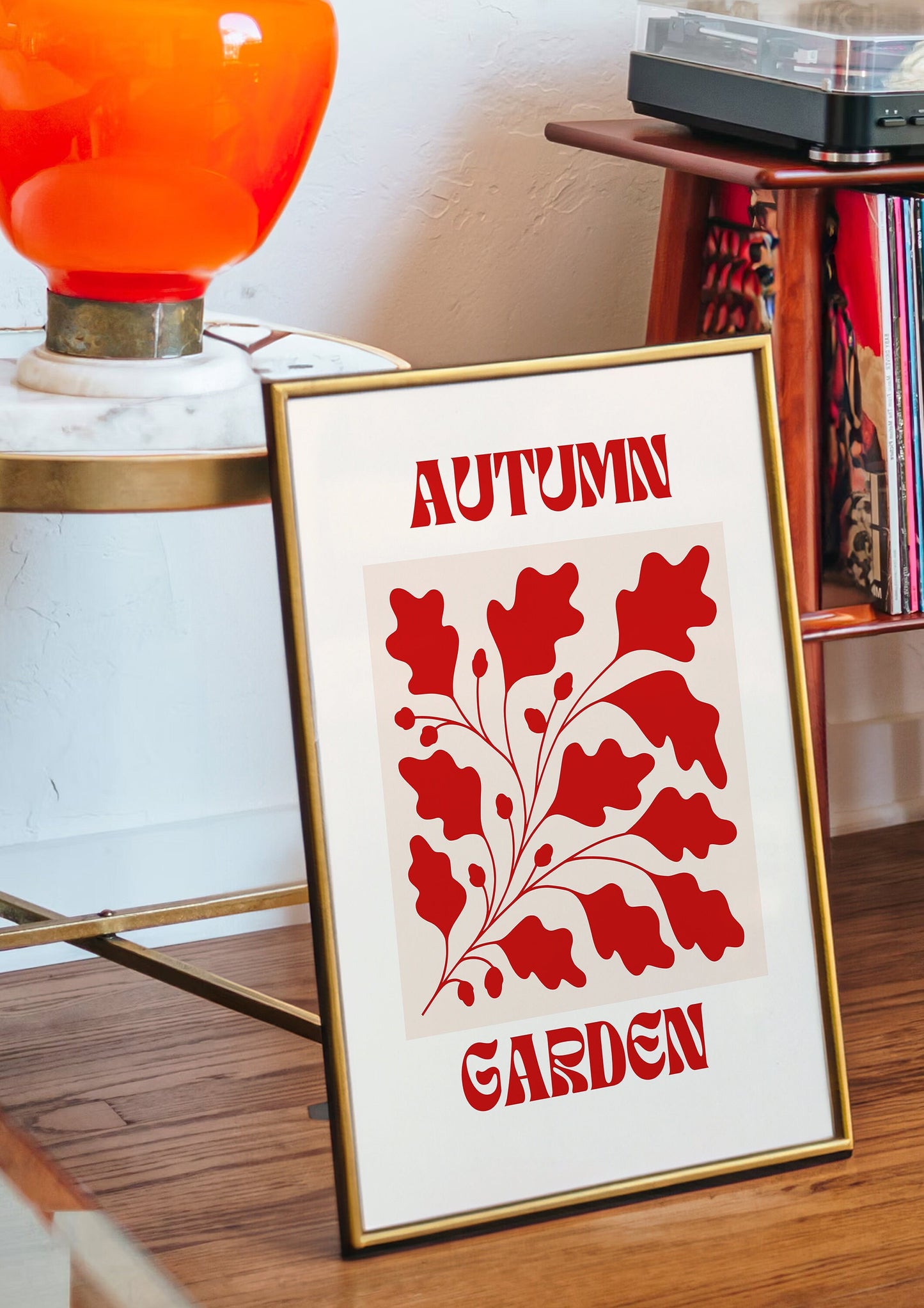 Autumn Garden Poster, Red Leaf Art Print, Seasonal Botanical Decor, Fall Wall Art, Nature-Inspired Poster, Red Leaf Art, Botanical Decor