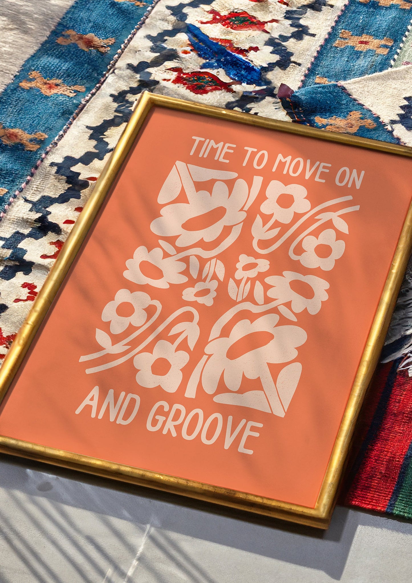 Time to Move On Poster, Groovy Floral Wall Art, Retro Orange and White Flower Print, Motivational Poster Home Decor, 70s Inspired Artwork