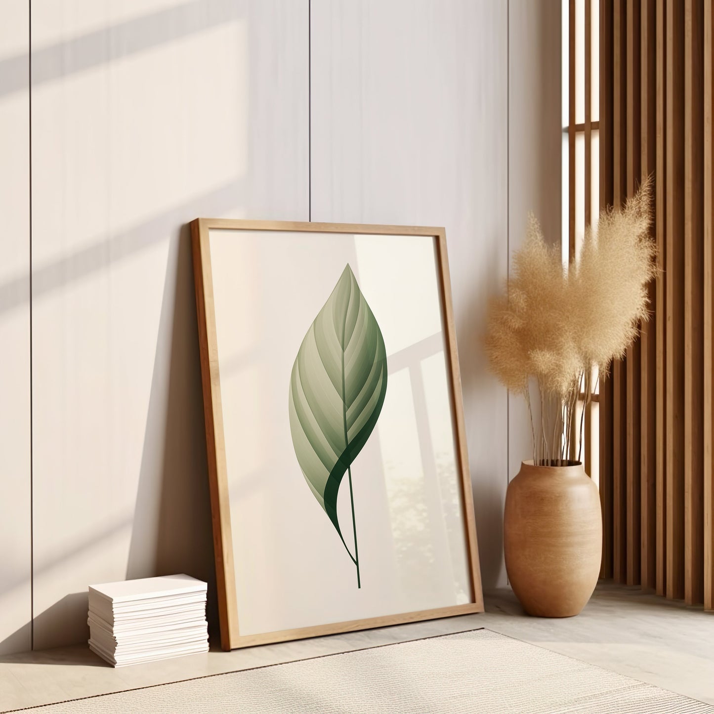 Set of 3 Green Leaf Art Prints, Botanical Wall Decor, Minimalist Leaf Illustrations for Living Room, Modern Abstract Botanical Wall Art