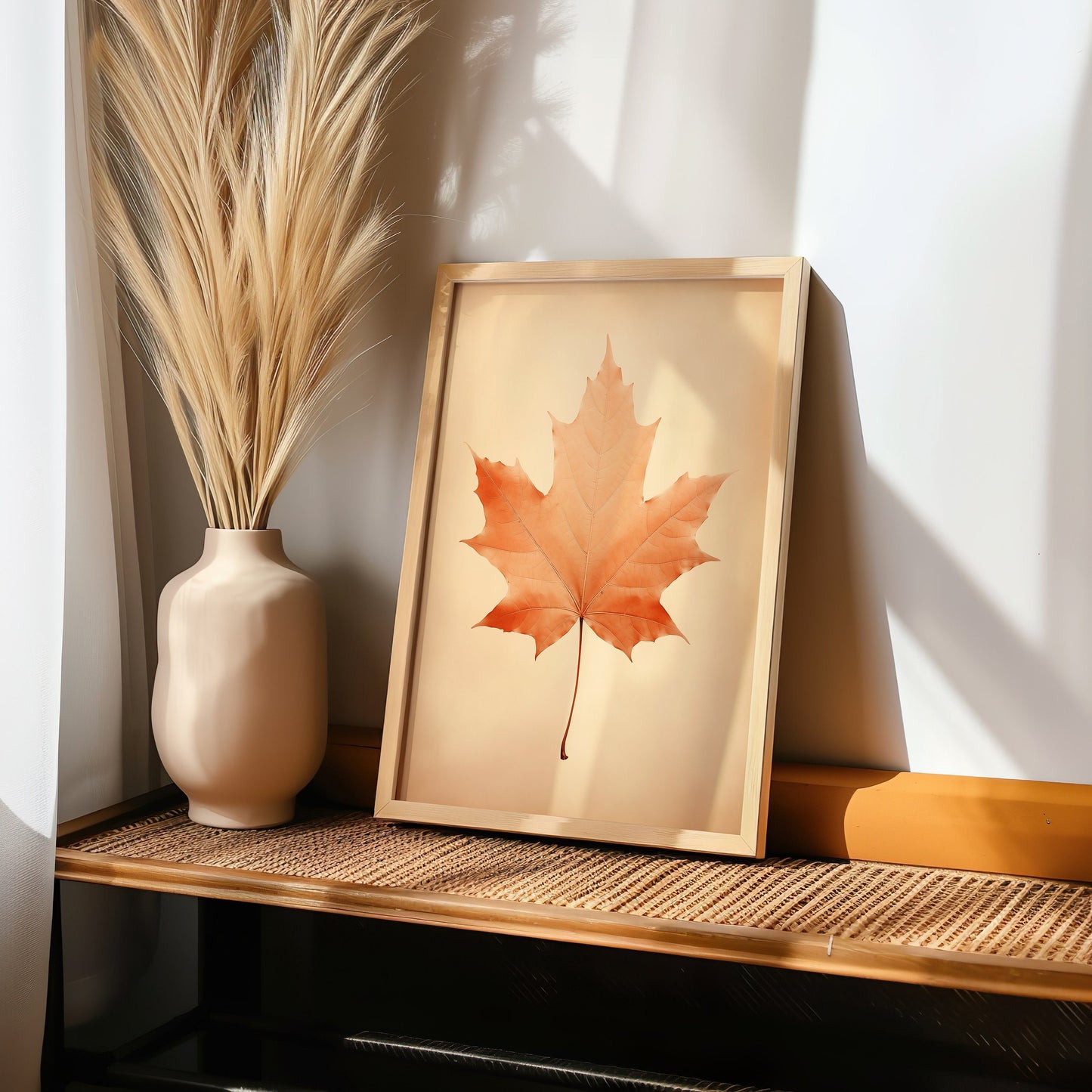 Set of 3 Autumn Maple Leaf Wall Art Prints, Fall Bedroom Decor, Neutral Tones Leaf Artwork, Seasonal Wall Art for Living Room, Cozy Decor