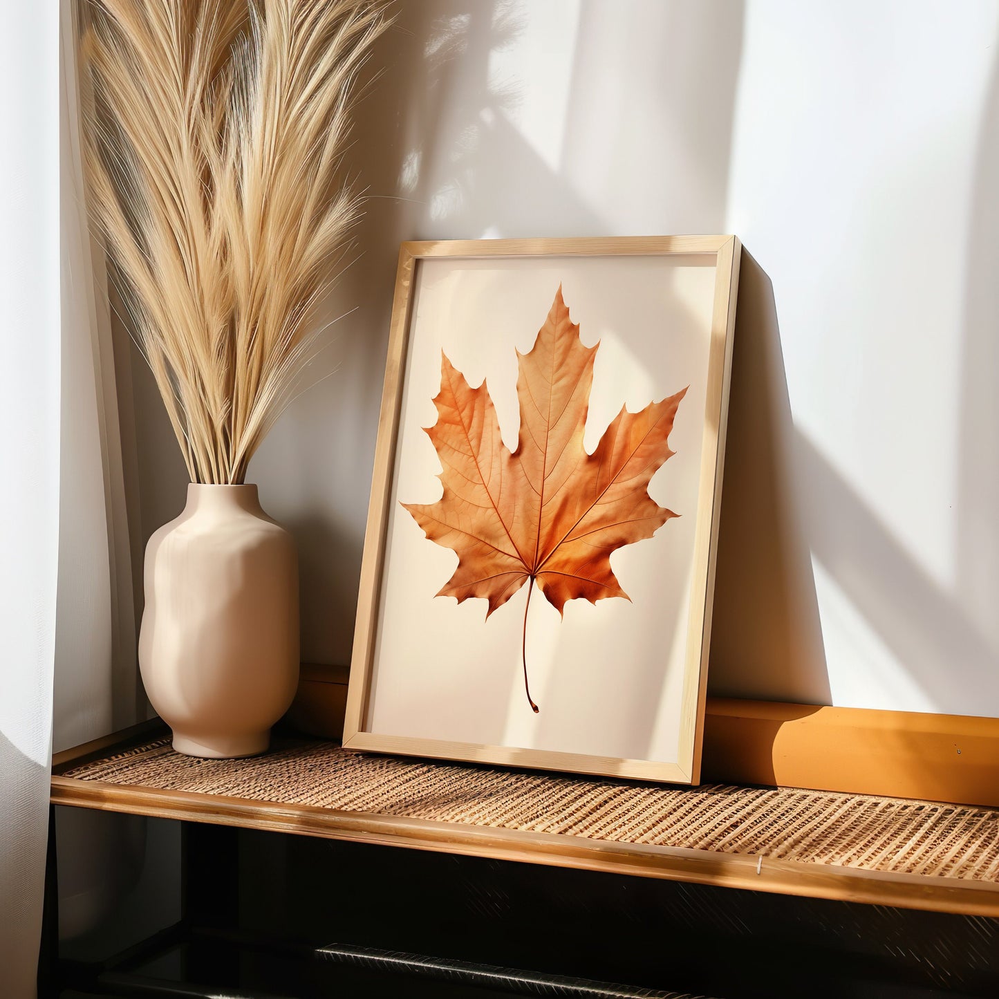 Set of 3 Autumn Maple Leaf Wall Art Prints, Fall Bedroom Decor, Neutral Tones Leaf Artwork, Seasonal Wall Art for Living Room, Cozy Decor