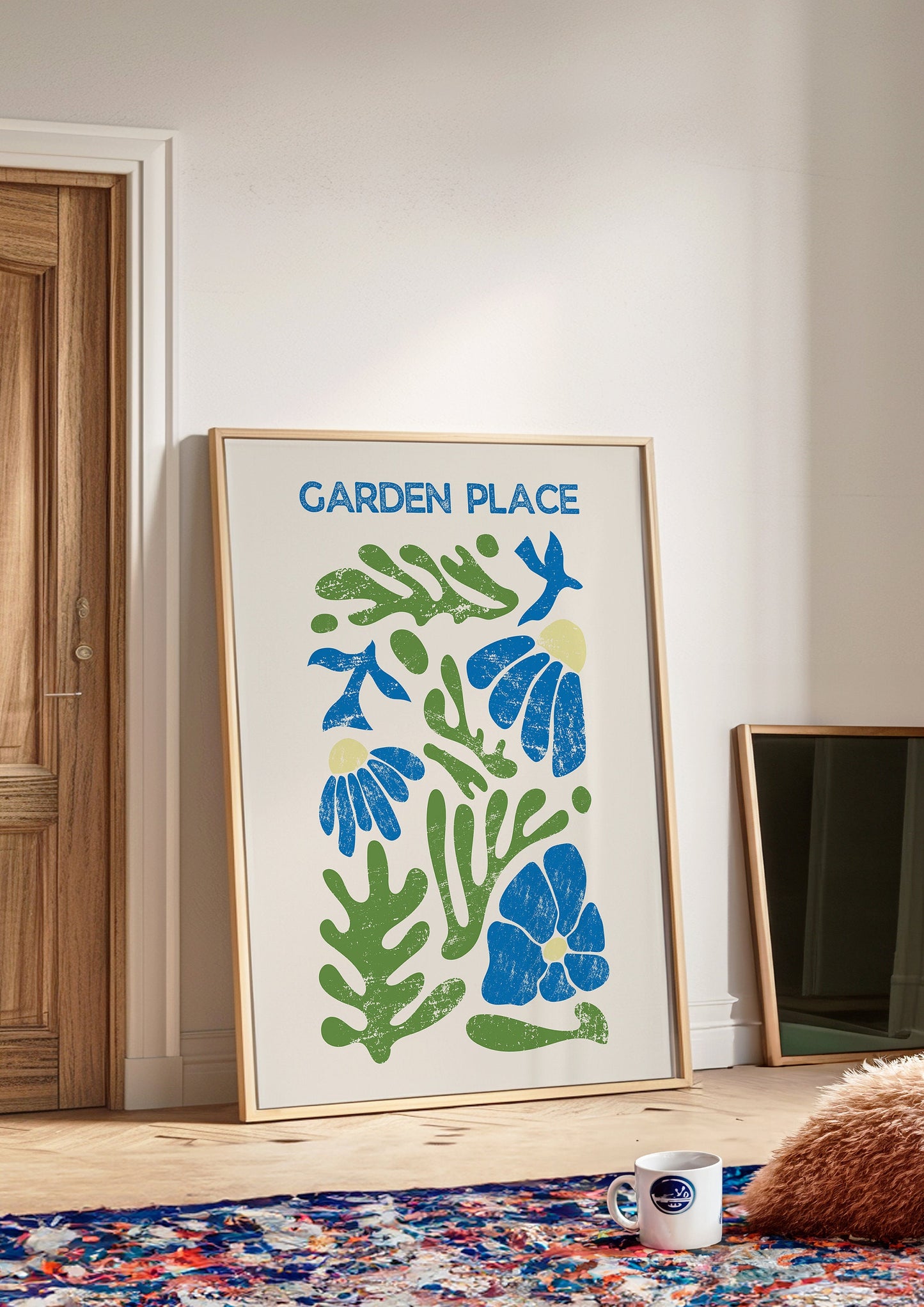 Garden Place Poster, Botanical Wall Art, Nature-Inspired Home Decor, Green and Blue Floral Print, Modern Plant Art, Tropical Leaf Art