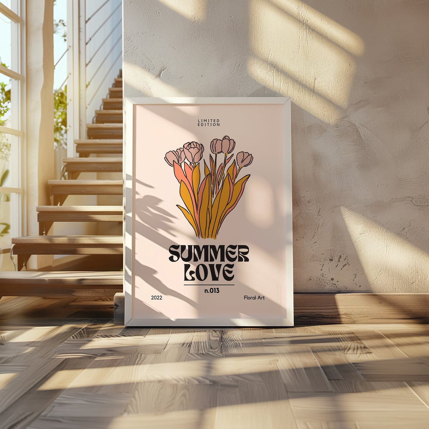 Summer Love Poster, Yellow and Pink Tulip Wall Art, Floral Art Print, Limited Edition Summer Love Design, Botanical Poster, Summer Bloom Art