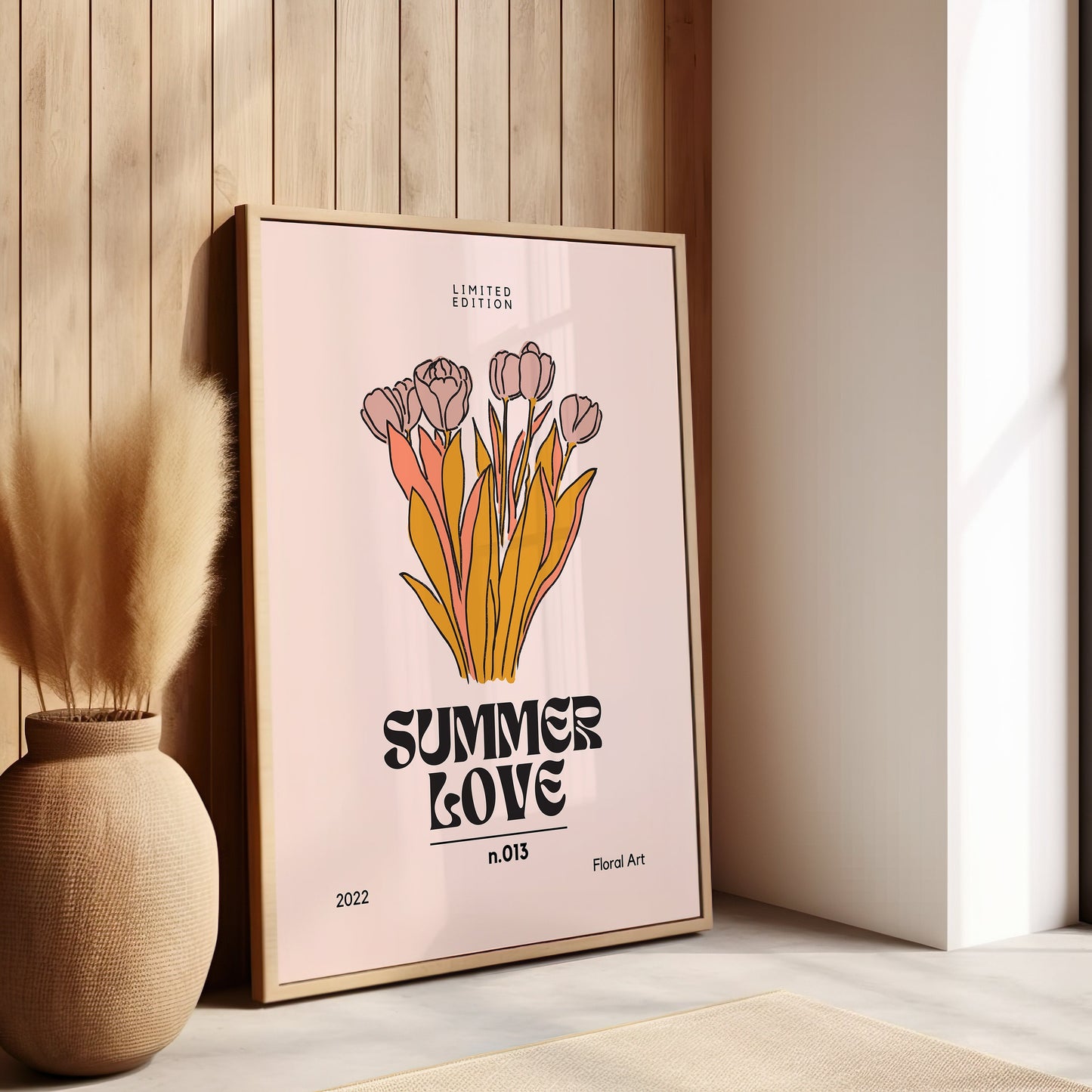 Summer Love Poster, Yellow and Pink Tulip Wall Art, Floral Art Print, Limited Edition Summer Love Design, Botanical Poster, Summer Bloom Art