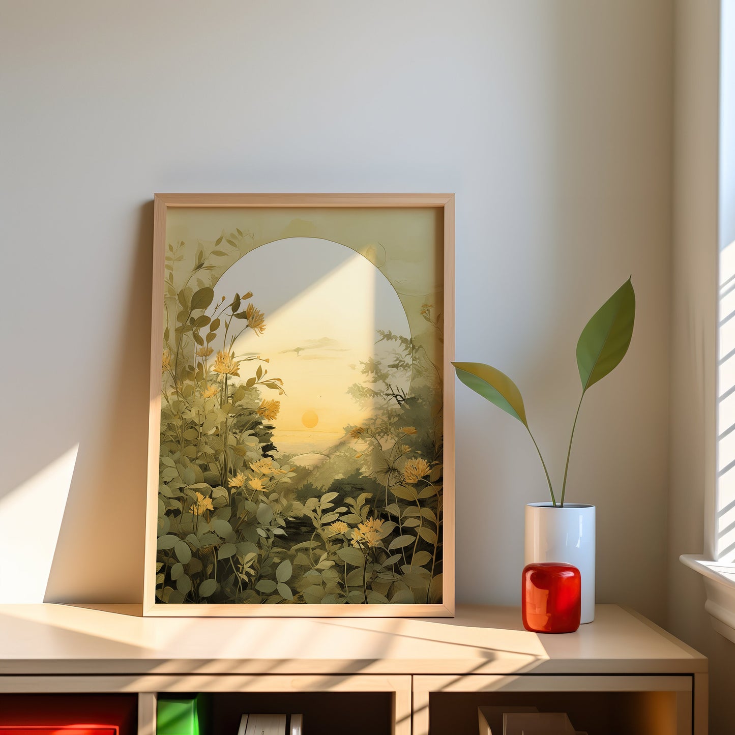 Golden Sunrise Botanical Art Print, Nature-Inspired Archway Decor, Serene Wall Art for Modern Homes, Calming Nature Art, Sensational Art