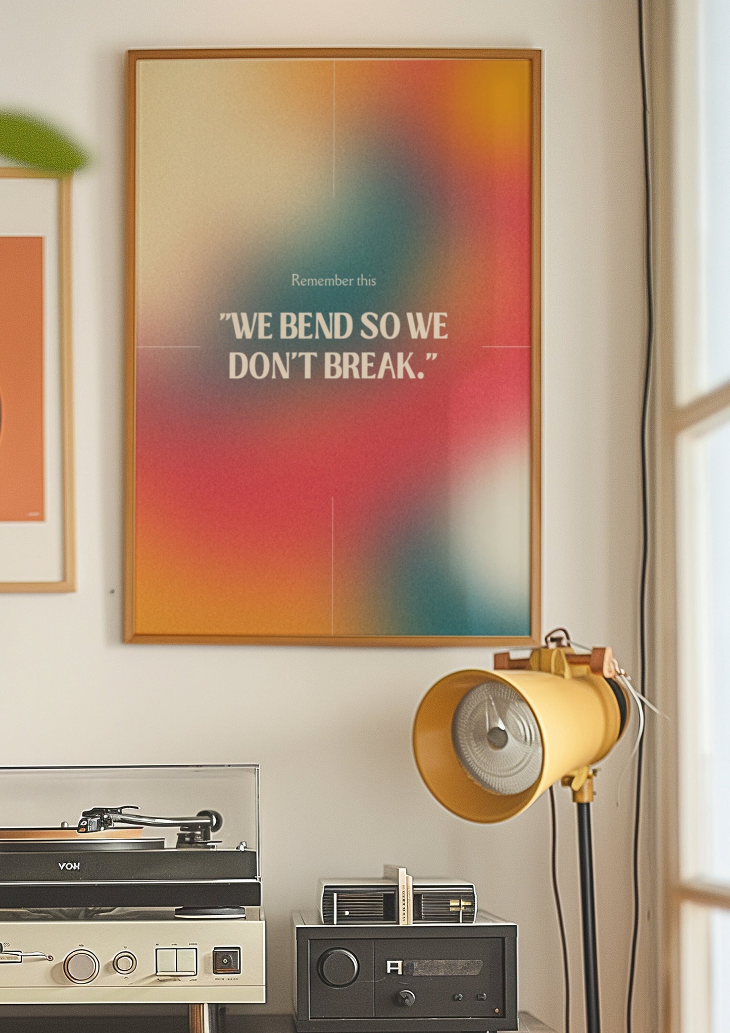 Motivational Poster, "We Bend So We Don't Break", Inspirational Wall Art, Vibrant Gradient Background, Positive Quote, Home and Office Decor