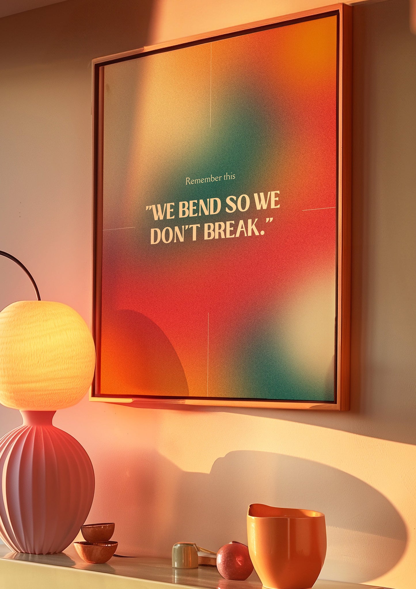 Motivational Poster, "We Bend So We Don't Break", Inspirational Wall Art, Vibrant Gradient Background, Positive Quote, Home and Office Decor