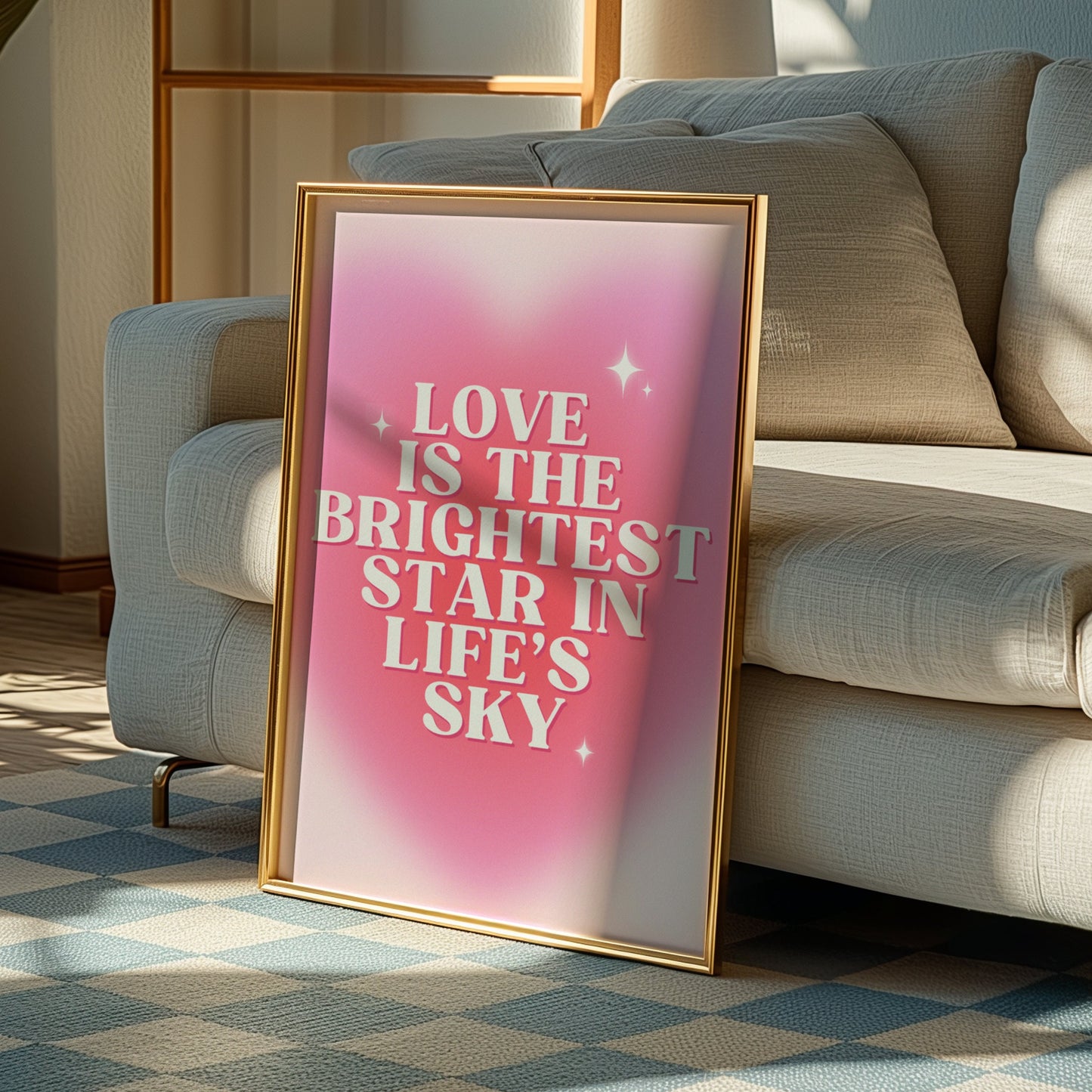 Pink Love Quote Poster, "Love is the Brightest Star", Romantic Wall Art, Inspirational Home Decor, Valentine's Day Gift