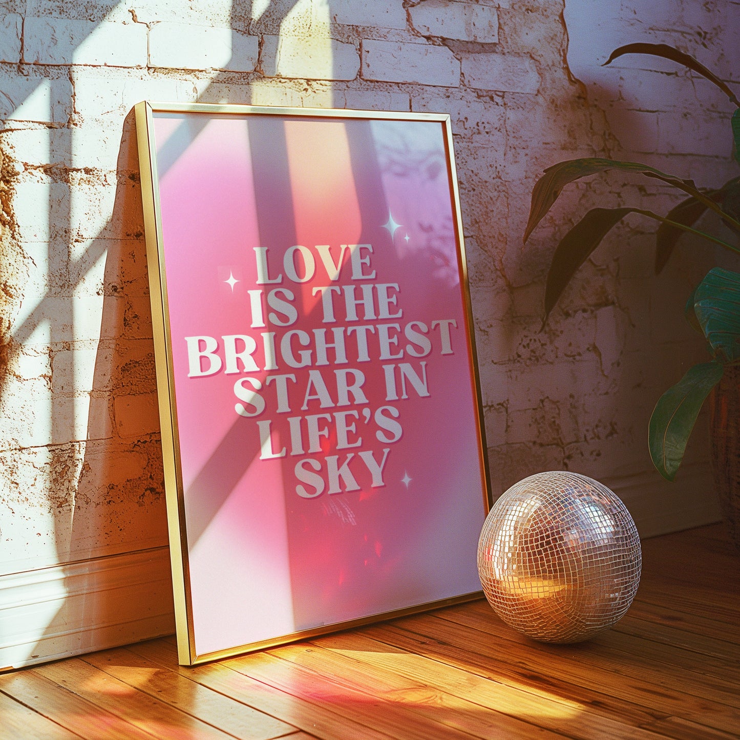 Pink Love Quote Poster, "Love is the Brightest Star", Romantic Wall Art, Inspirational Home Decor, Valentine's Day Gift