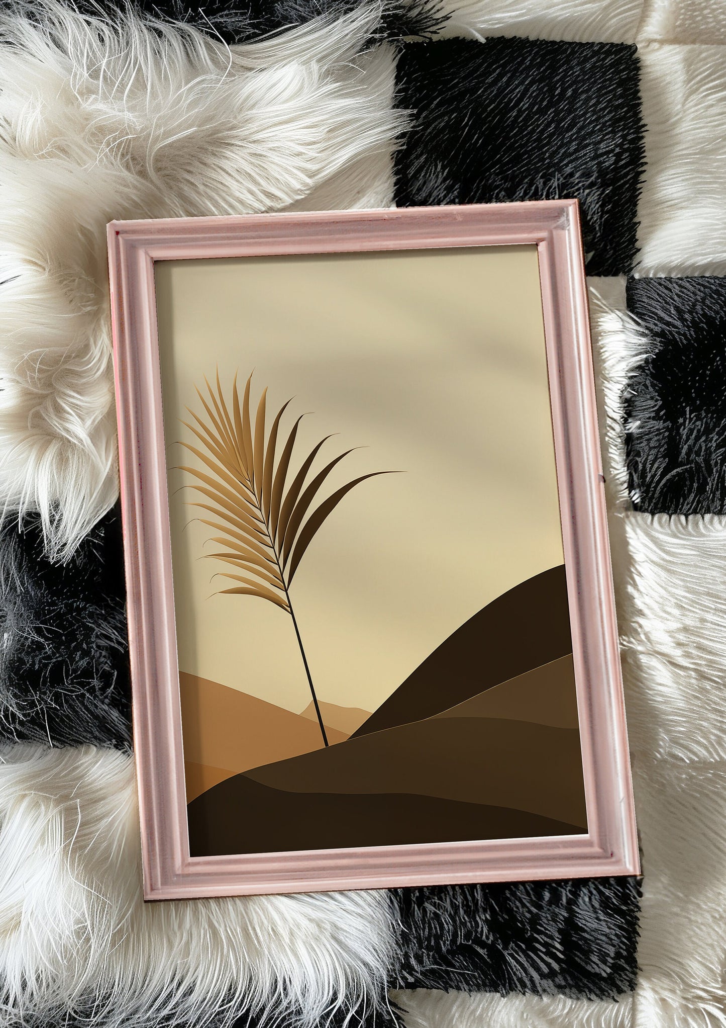 Minimalist Palm Leaf Art Print, Neutral Tones Wall Art, Desert Palm Poster, Boho Natural Decor, Large Wall Art, Mid-Century Posters