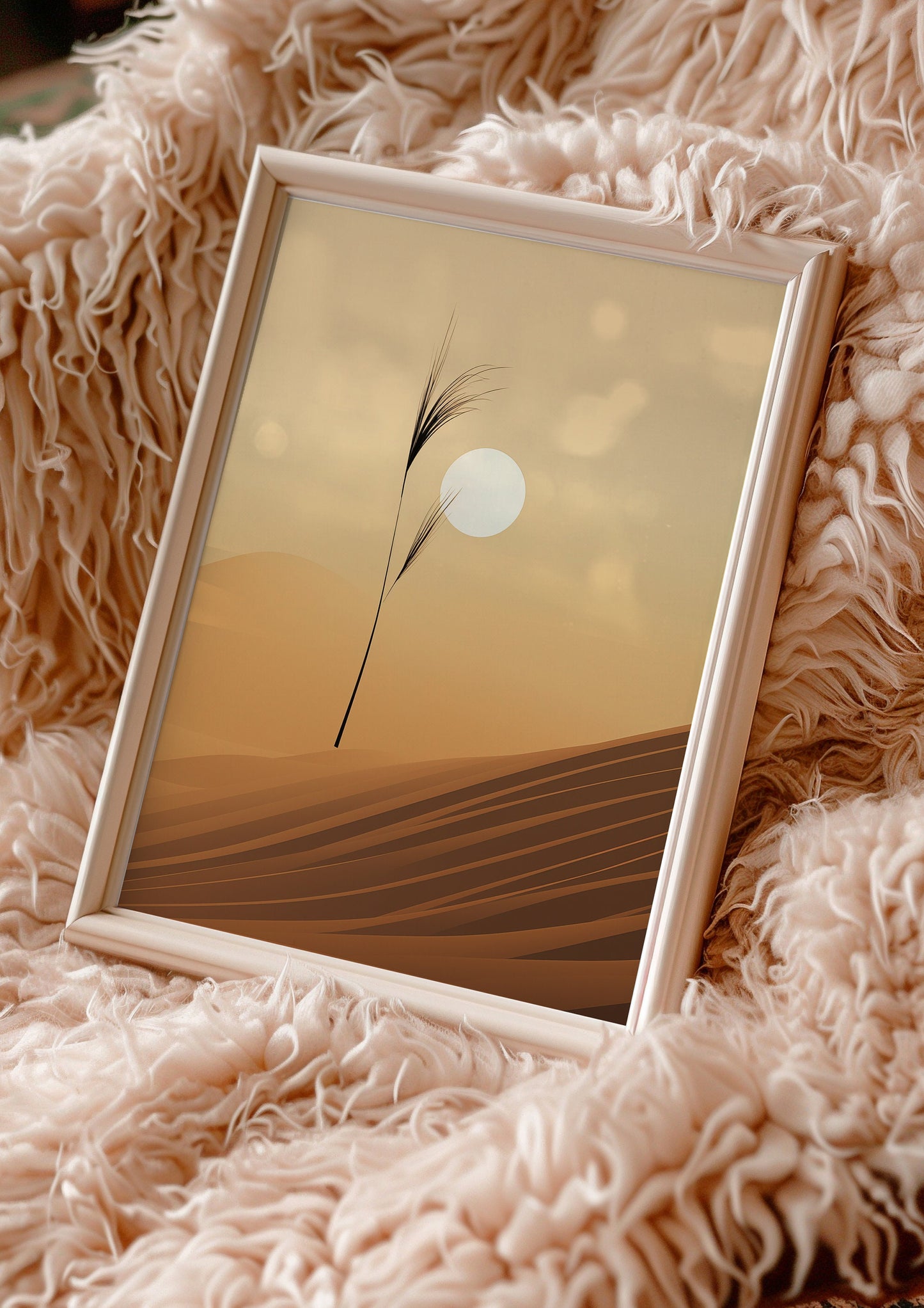 Desert Sunrise Art Print, Minimalist Sand Dune Poster, Boho Wall Art, Neutral Tones Decor, Large Framed Print, Bohemian Posters, Geomatrical