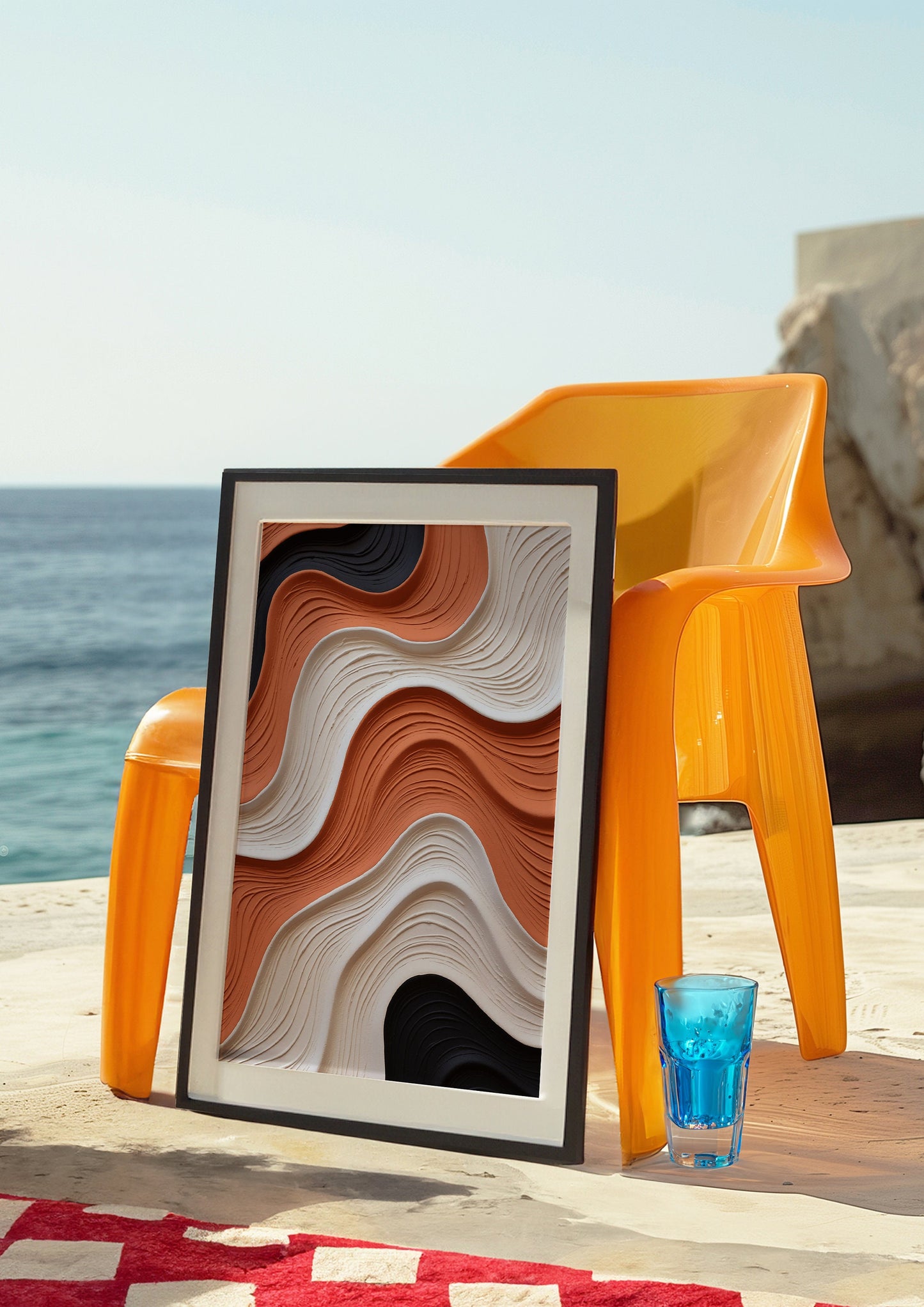 Abstract Wavy Lines Poster, 3D Looking Textured Wall Art, Modern Minimalist Print, Earth Tones Poster, Geometric Design Home Decor