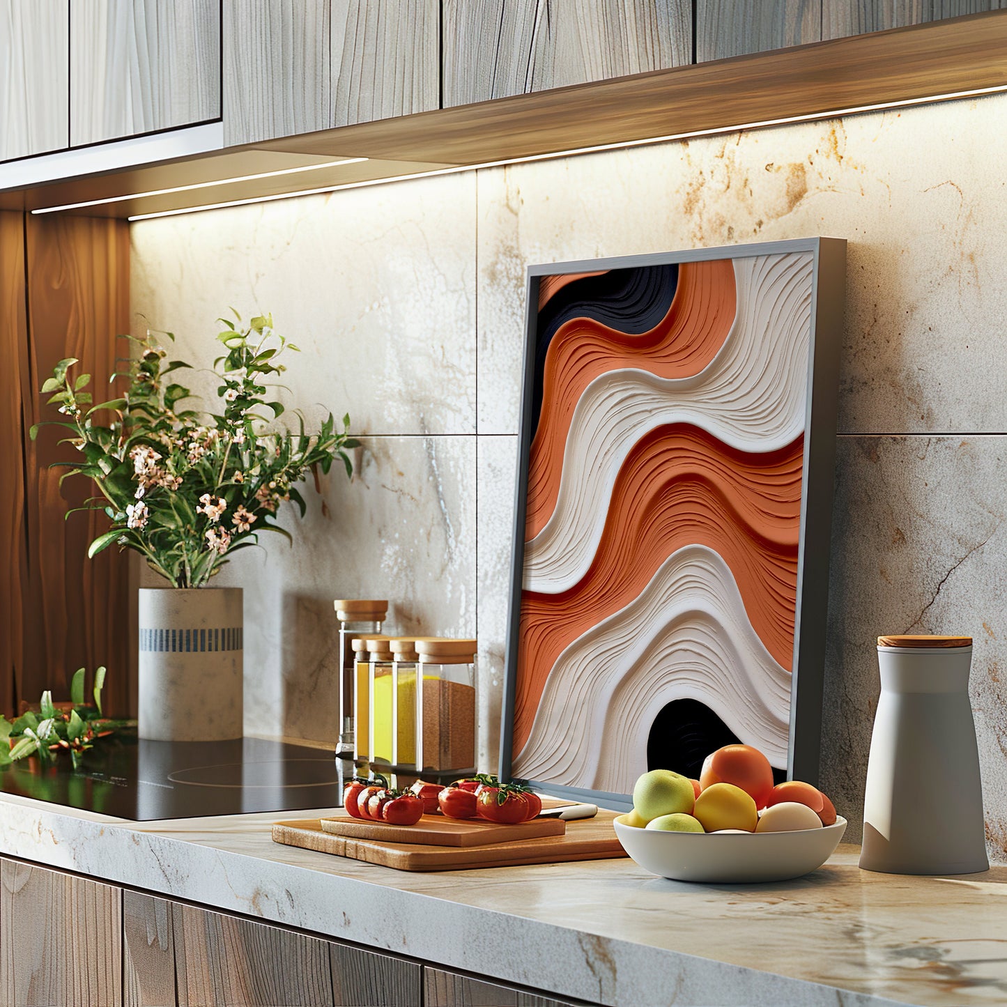 Abstract Wavy Lines Poster, 3D Looking Textured Wall Art, Modern Minimalist Print, Earth Tones Poster, Geometric Design Home Decor