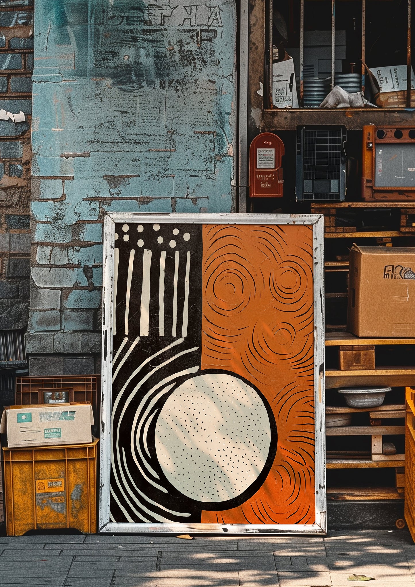 Modern Abstract Art Poster, Bold Geometric Shapes Print, Orange and Black Minimalist Poster, Contemporary Design Poster, Coastal Decor