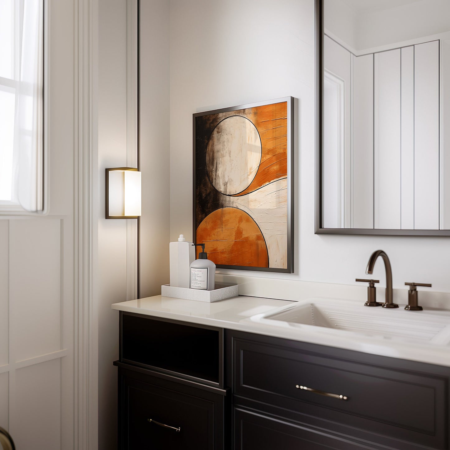 Abstract Circles Art Poster, Textured Geometric Wall Art, Orange and Black Modern Poster, Minimalist Design Home Decor, Contemporary Print