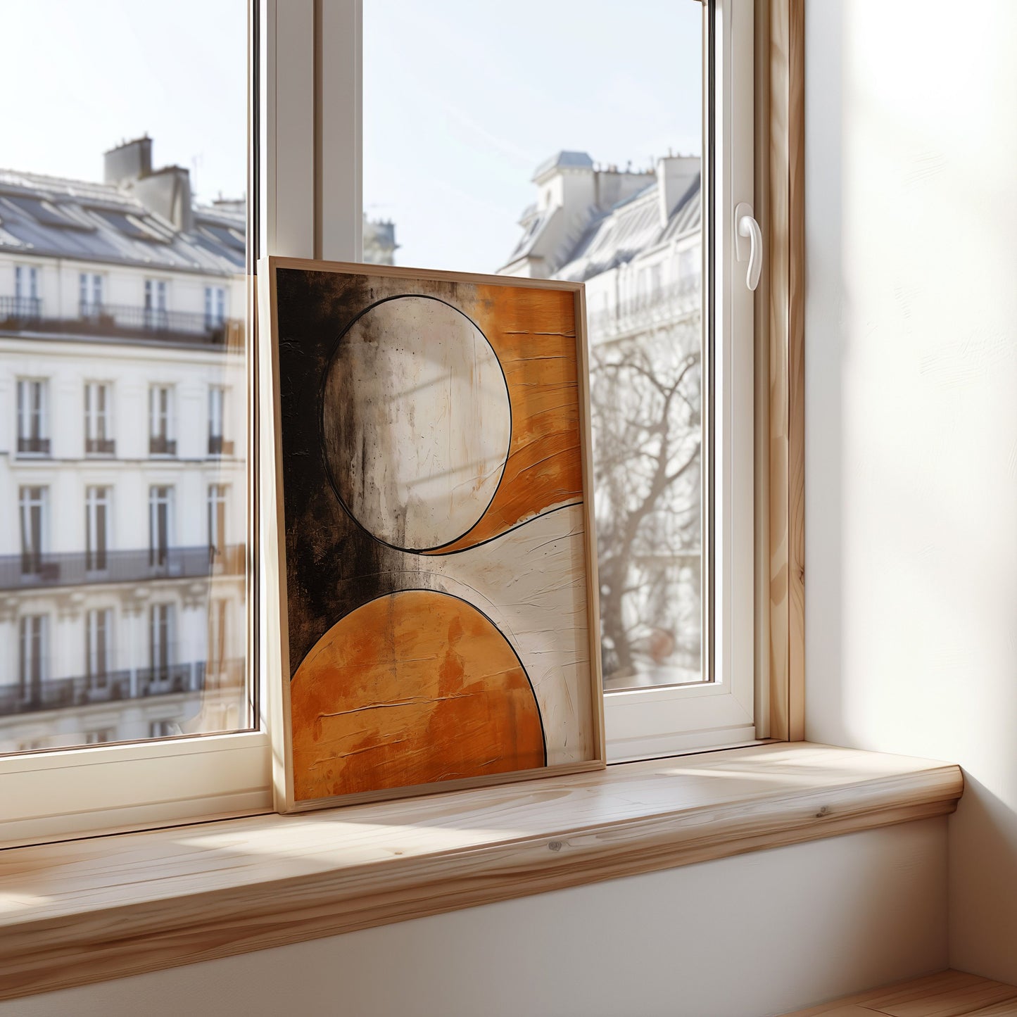 Abstract Circles Art Poster, Textured Geometric Wall Art, Orange and Black Modern Poster, Minimalist Design Home Decor, Contemporary Print