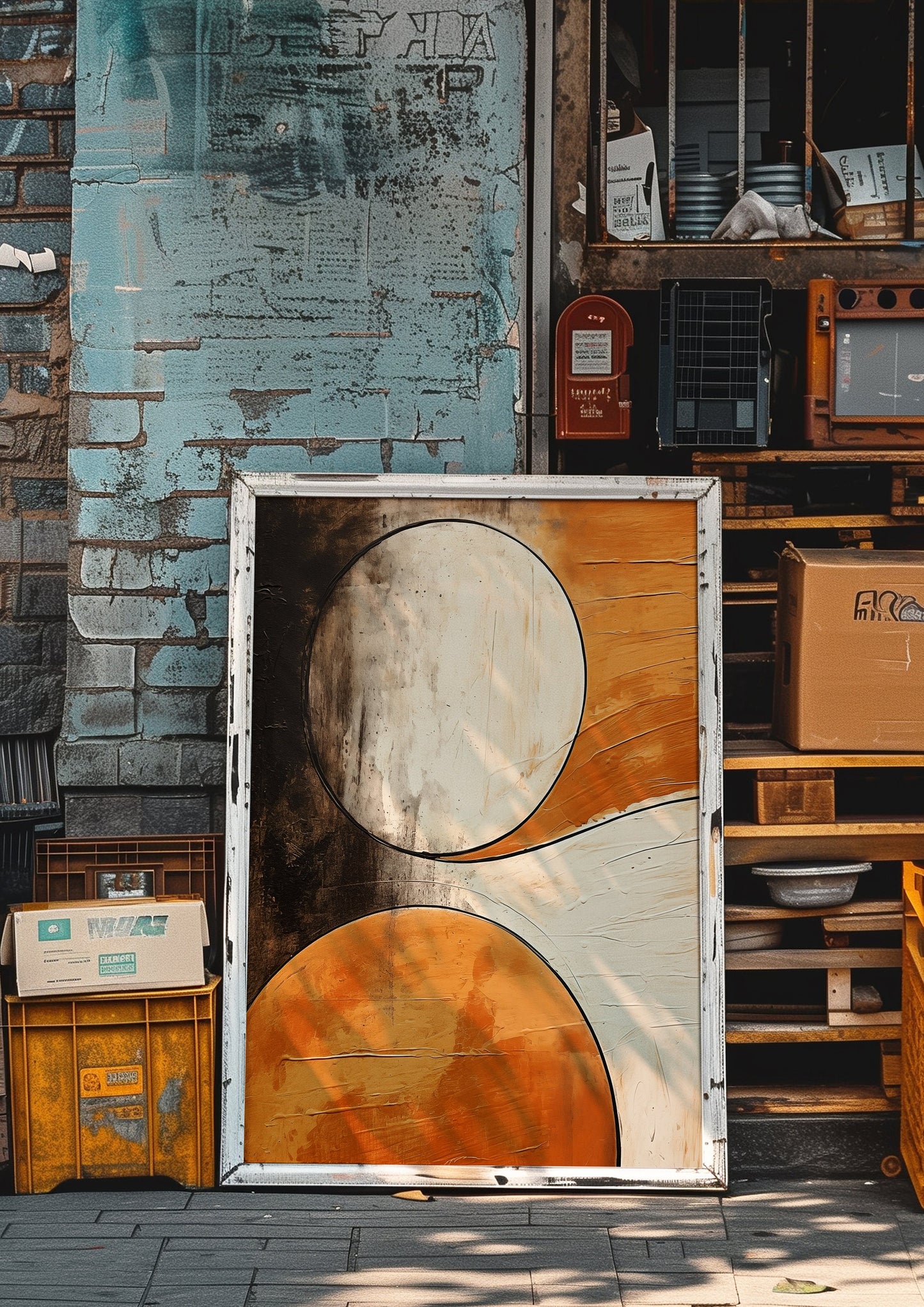 Abstract Circles Art Poster, Textured Geometric Wall Art, Orange and Black Modern Poster, Minimalist Design Home Decor, Contemporary Print