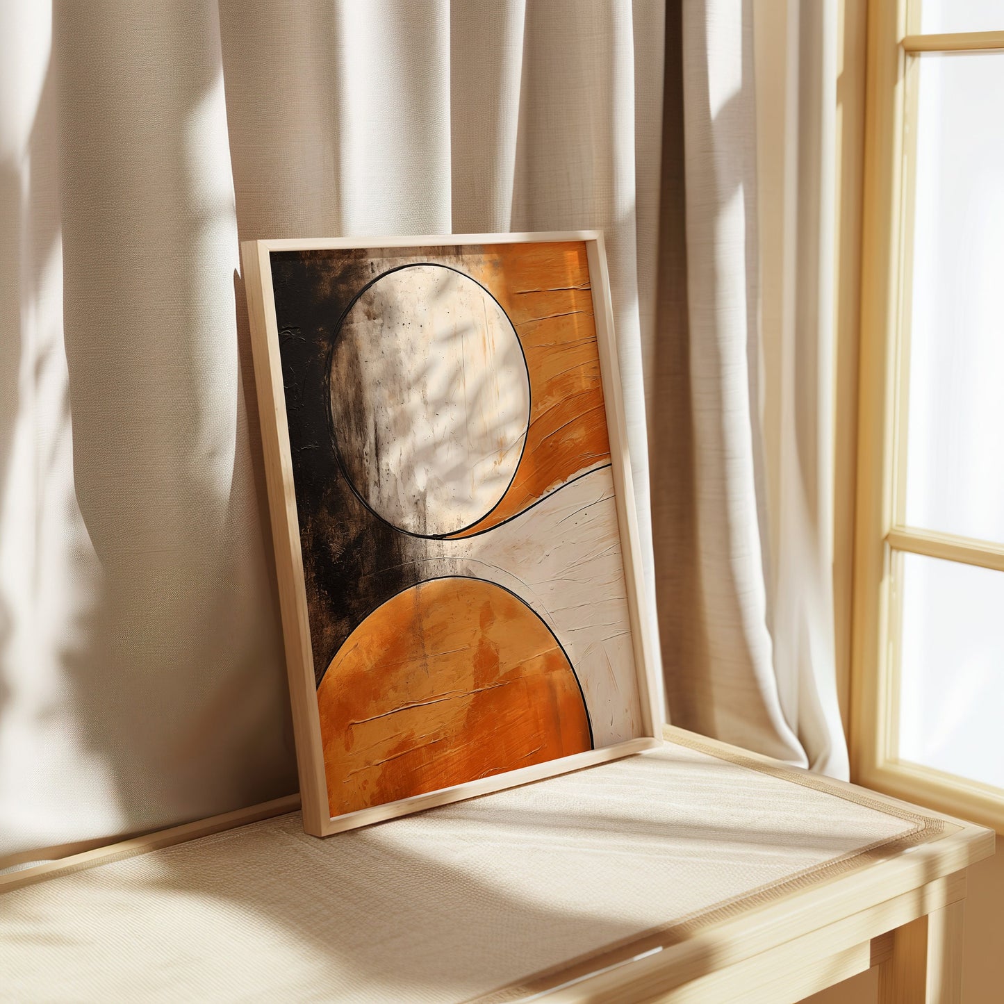 Abstract Circles Art Poster, Textured Geometric Wall Art, Orange and Black Modern Poster, Minimalist Design Home Decor, Contemporary Print