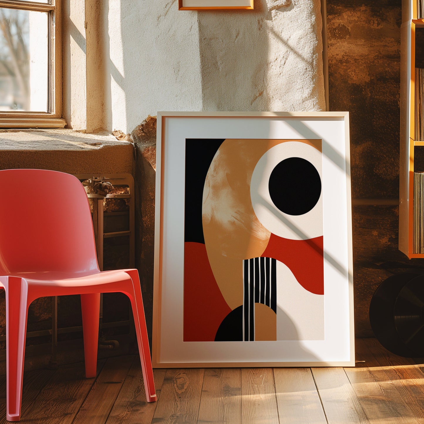 Bold Abstract Poster, Modern Geometric Art Print, Black and Red Circles Wall Art, Contemporary Design, Mid-Century Modern Decor, Room Art