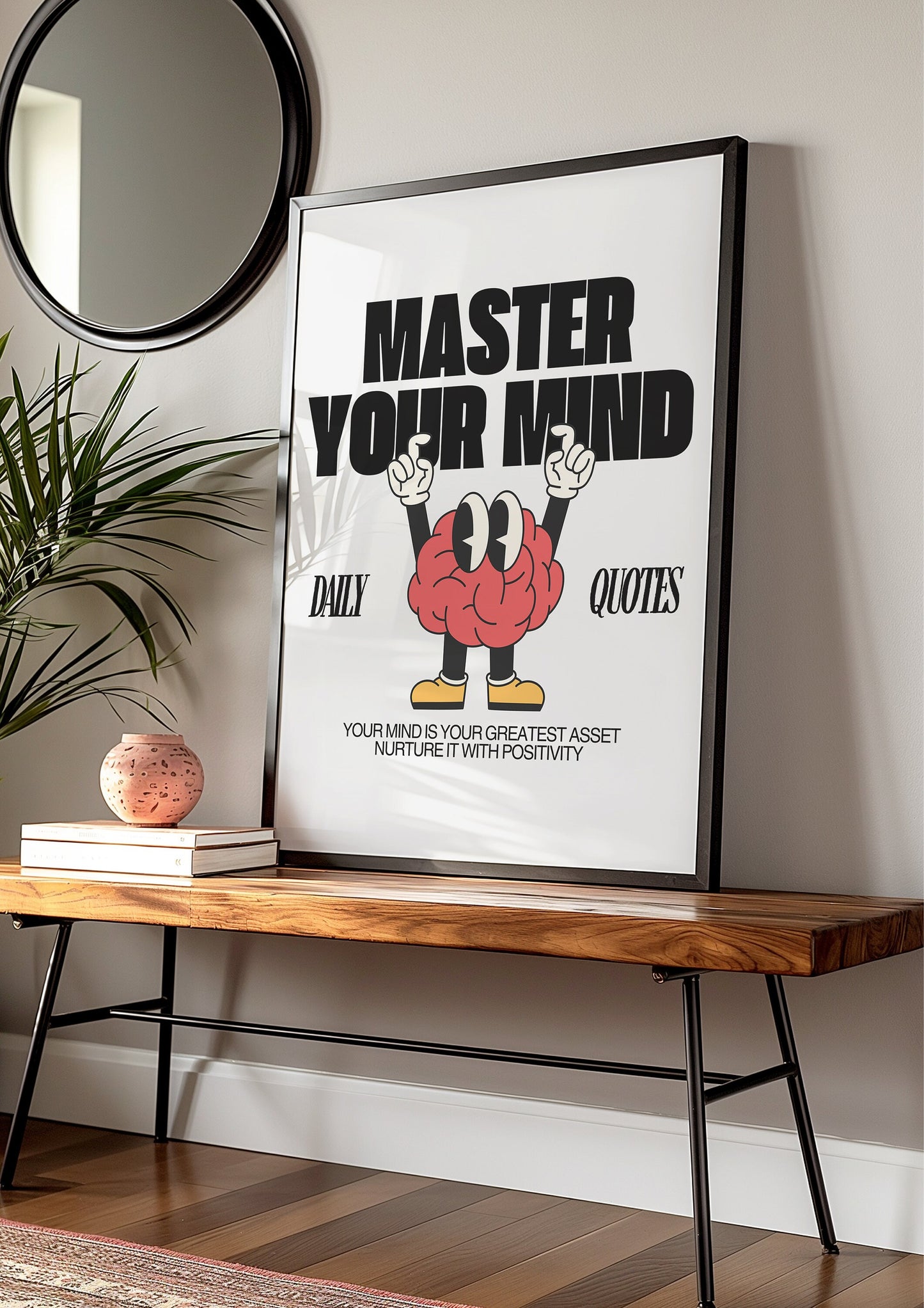 Master Your Mind Retro Motivational Poster, Inspirational Wall Art, Positive Thinking Print, Mental Strength Decor, Cartoon Brain Art