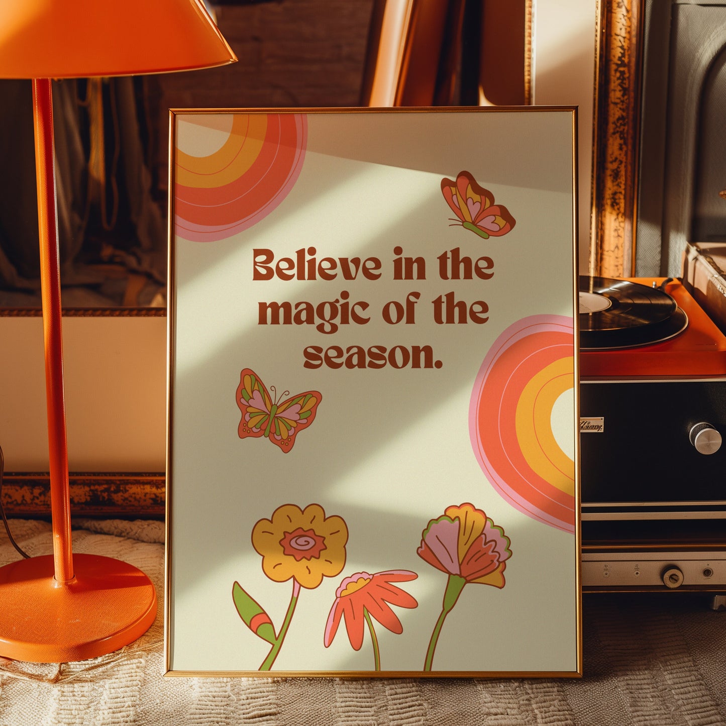 Magic of the Season Poster, Inspirational Wall Art, Believe in the Magic Print, Seasonal Decor, Motivational Art, Orange Retro Poster