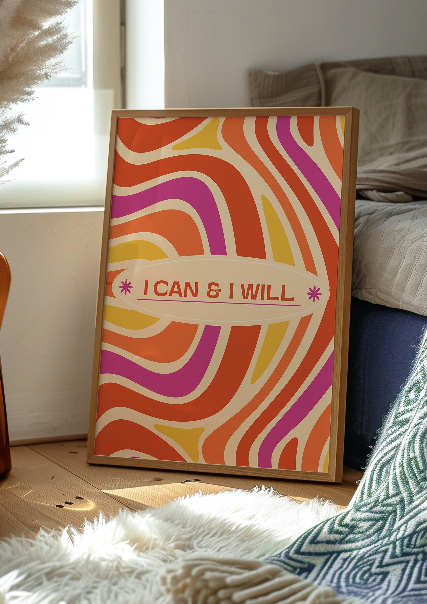 I Can and I Will Poster, Motivational Wall Art, Inspirational Quote Print, Retro Decor, Positive Affirmation Art, Orange Positive Poster