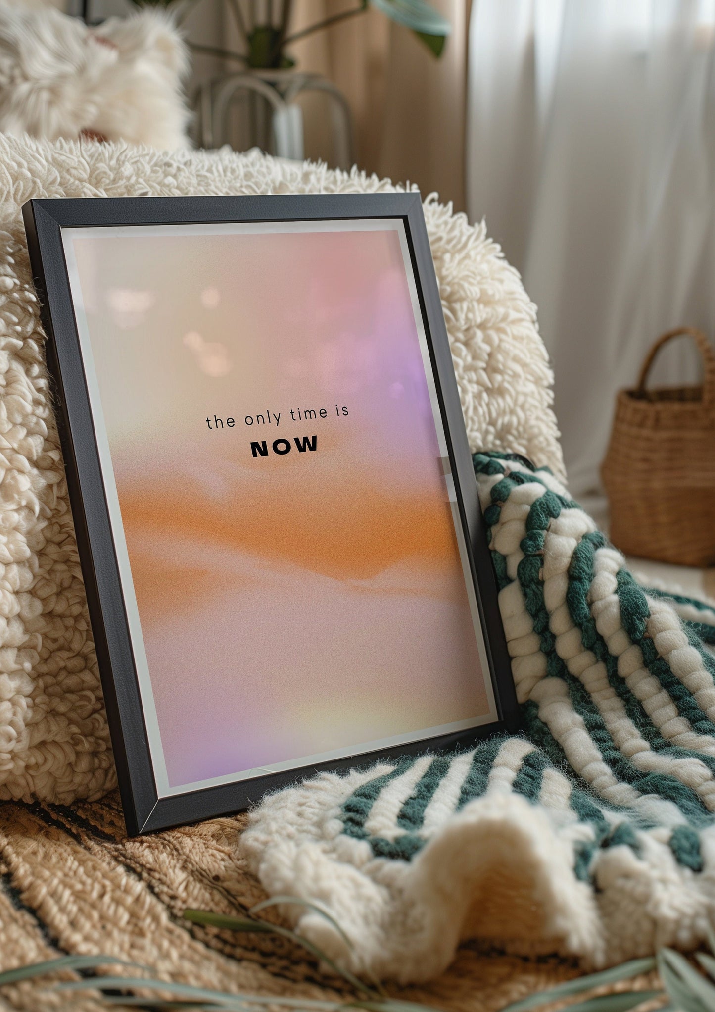 The Only Time is Now Poster, Gradient Wall Art, Motivational Quote Decor, Inspirational Print, Positive Vibes Artwork, Minimalist Poster