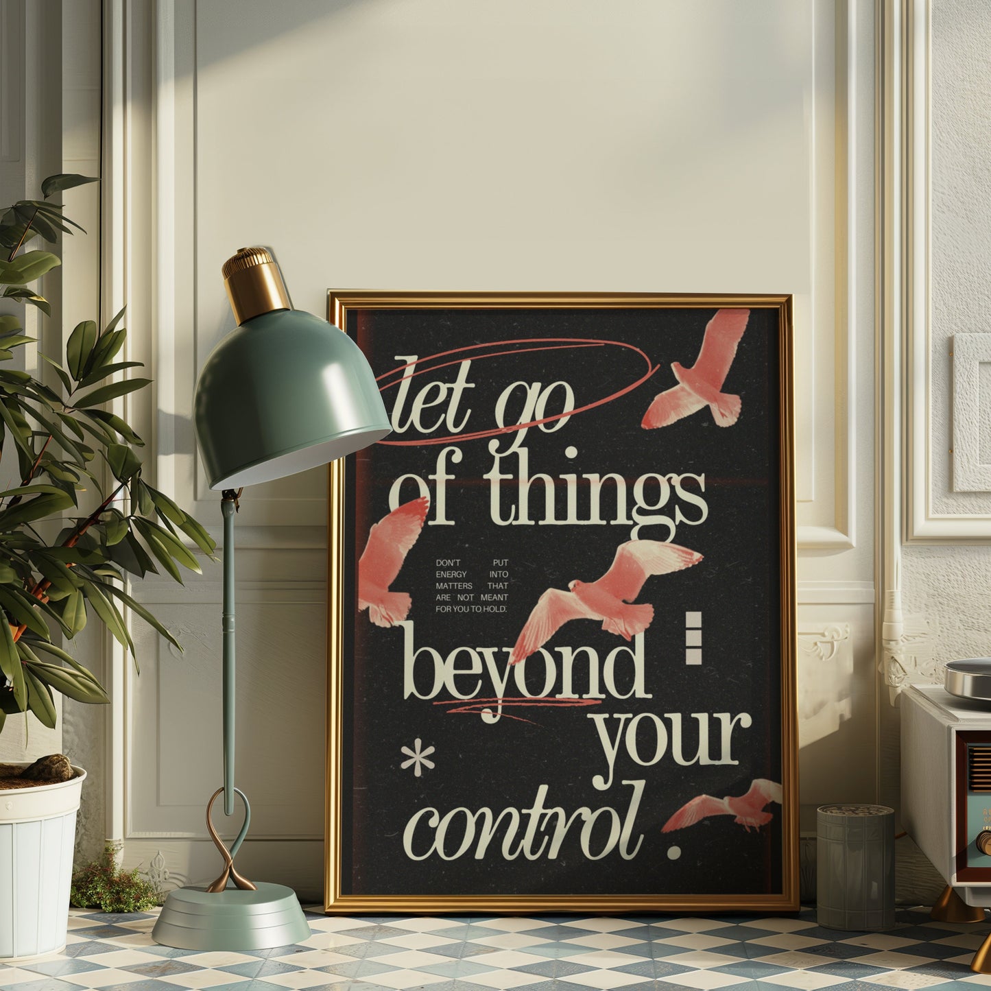 Let Go of Things Beyond Your Control Poster, Inspirational Wall Art, Motivational Quote Print, Black and Pink Decor, Uplifting Room Decor