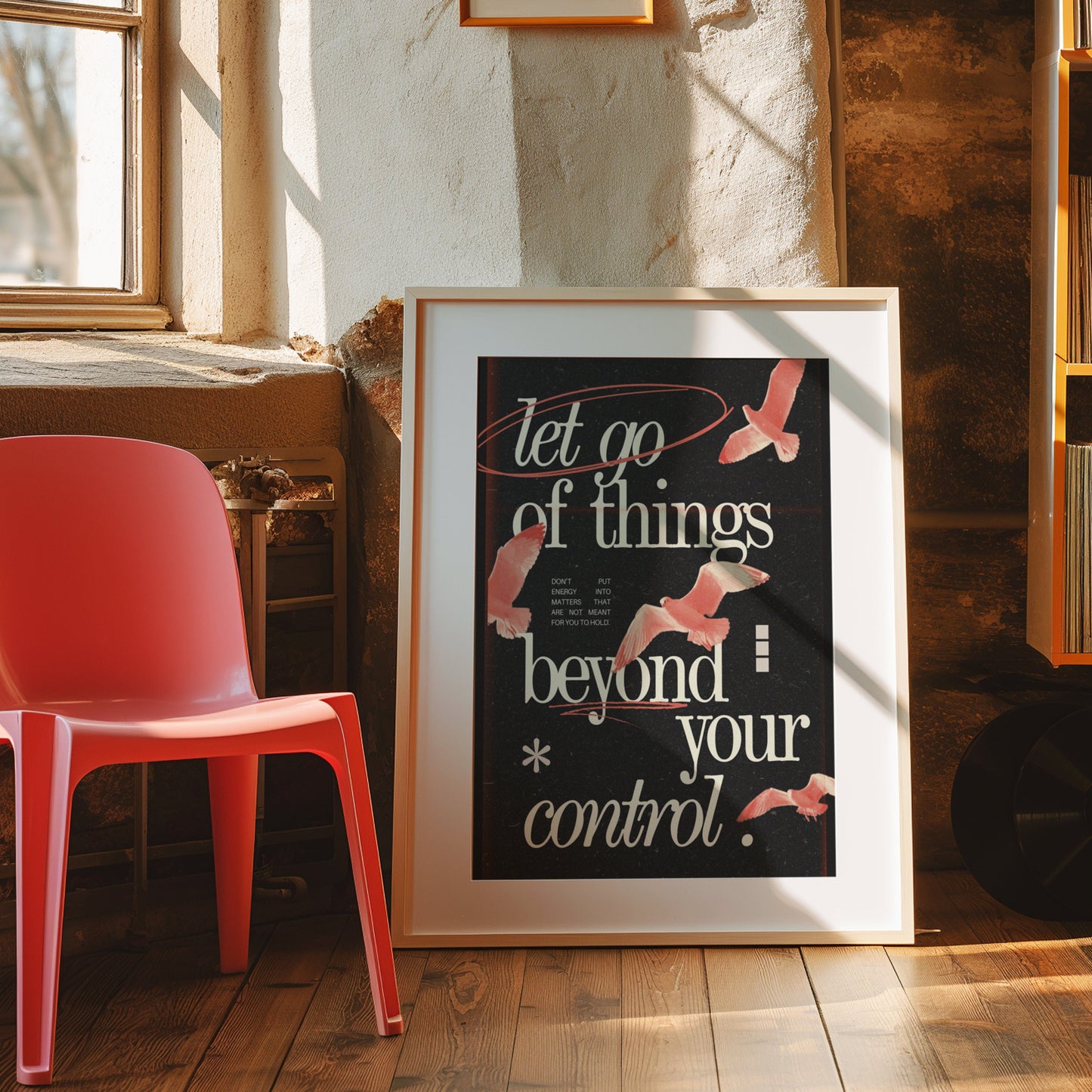 Let Go of Things Beyond Your Control Poster, Inspirational Wall Art, Motivational Quote Print, Black and Pink Decor, Uplifting Room Decor